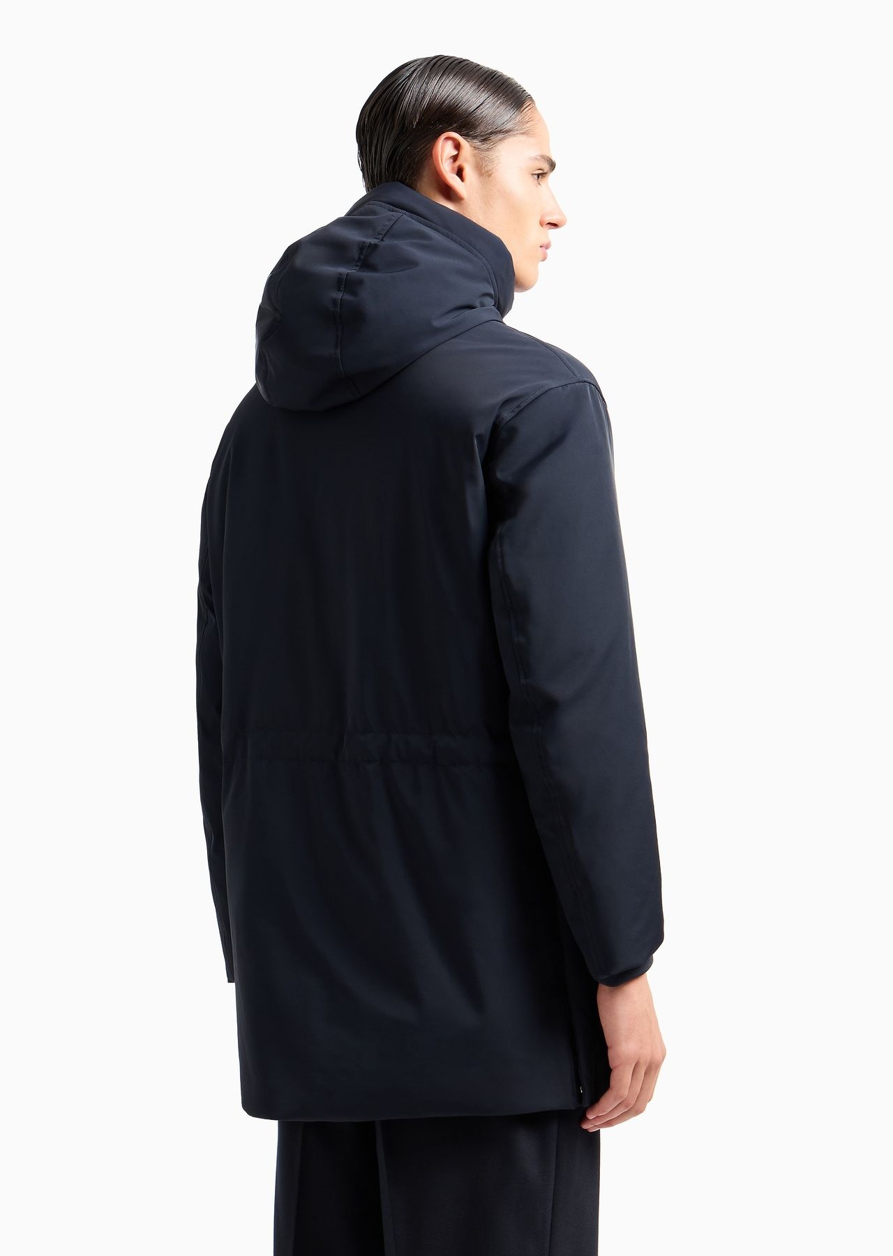 Three-quarter length hooded down jacket in water-repellent nylon twill - 3