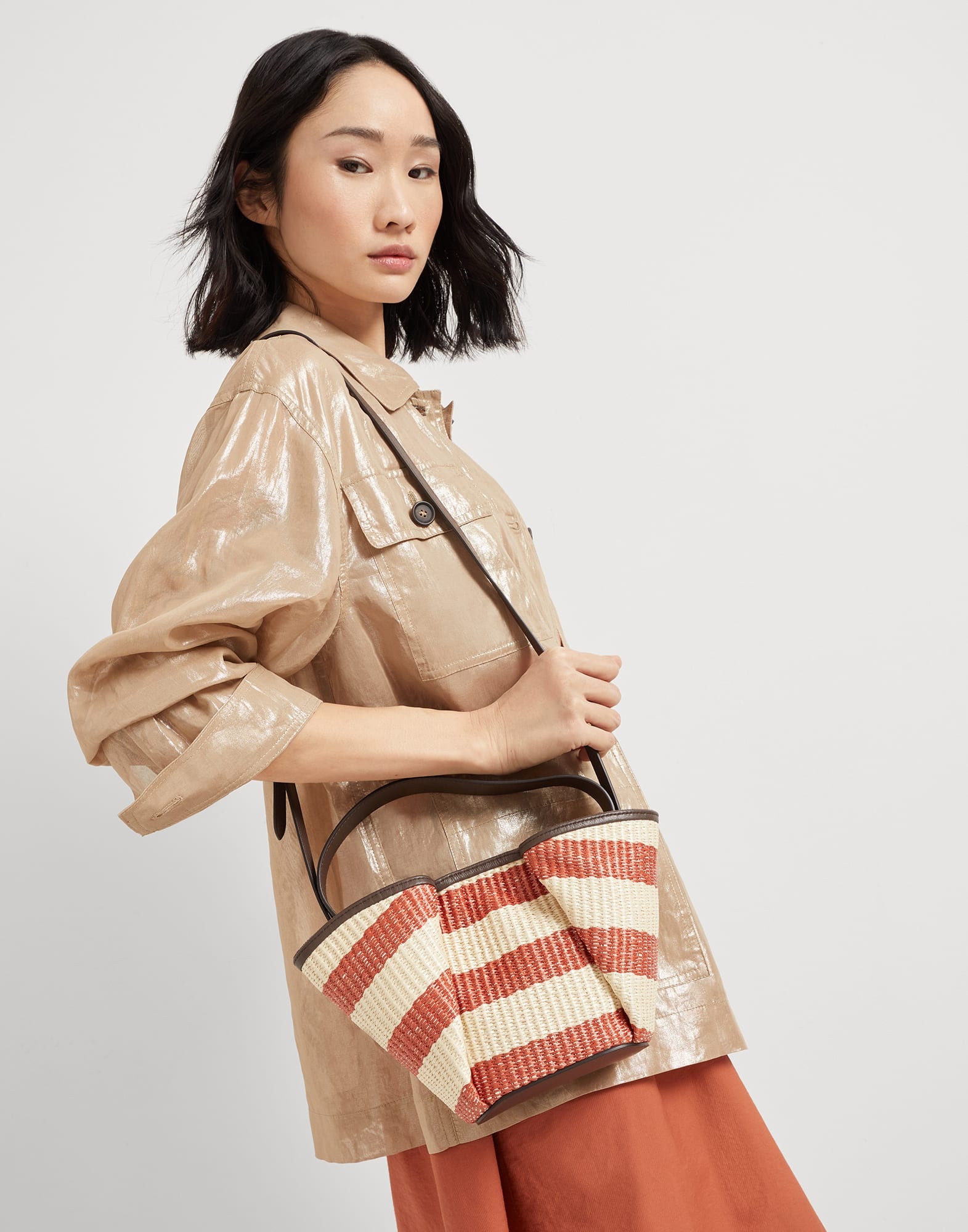 Marina shopper bag in striped techno cotton raffia - 4