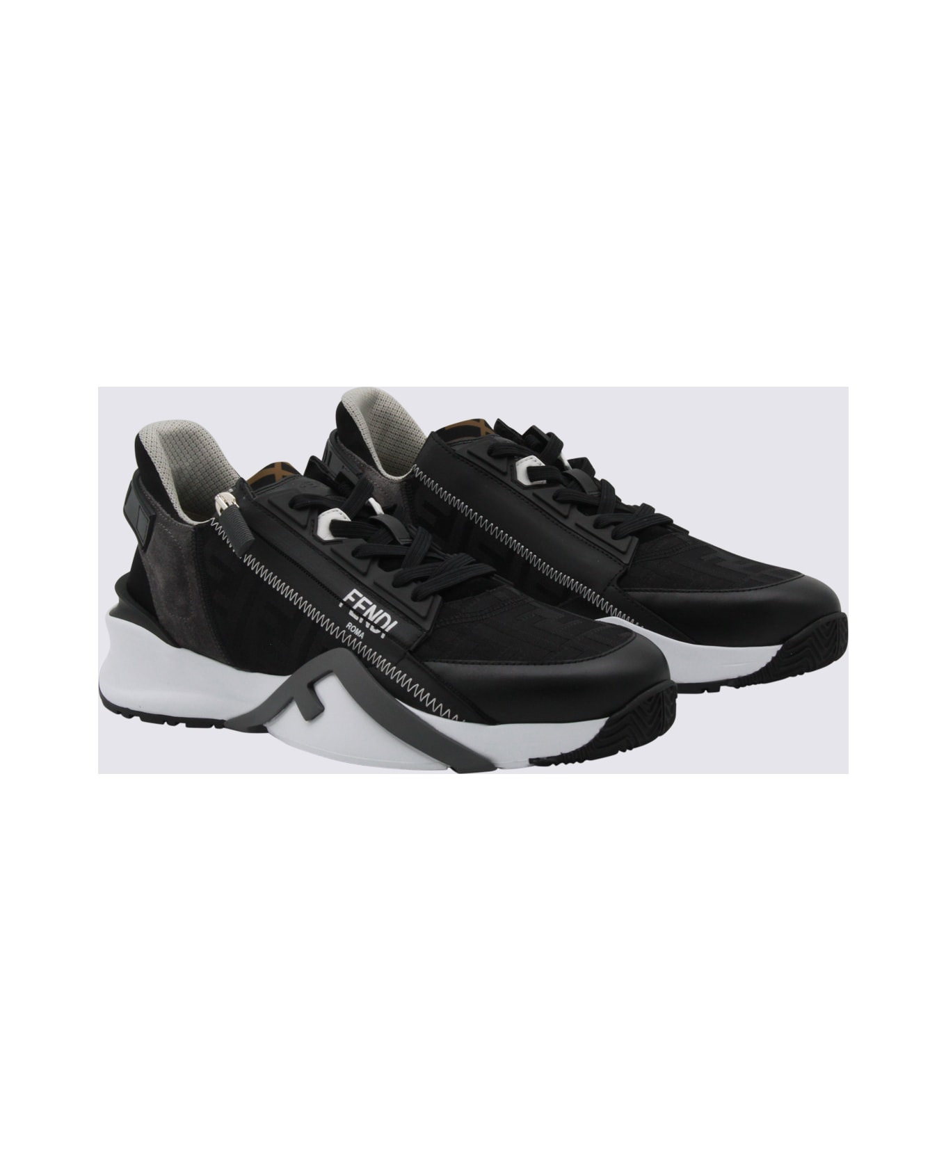 Black Leather Fendi Flow Sneakers - 2