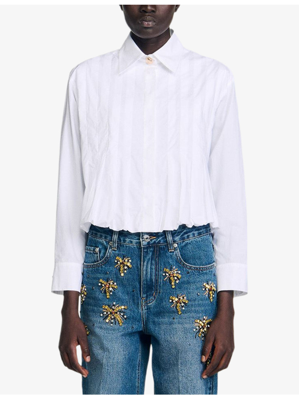 Pleated Cropped Cotton Shirt - 3
