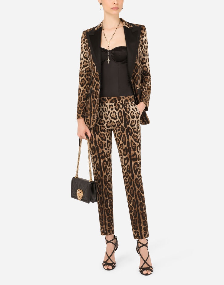 Single-breasted Turlington jacket in leopard-print woolen fabric - 6