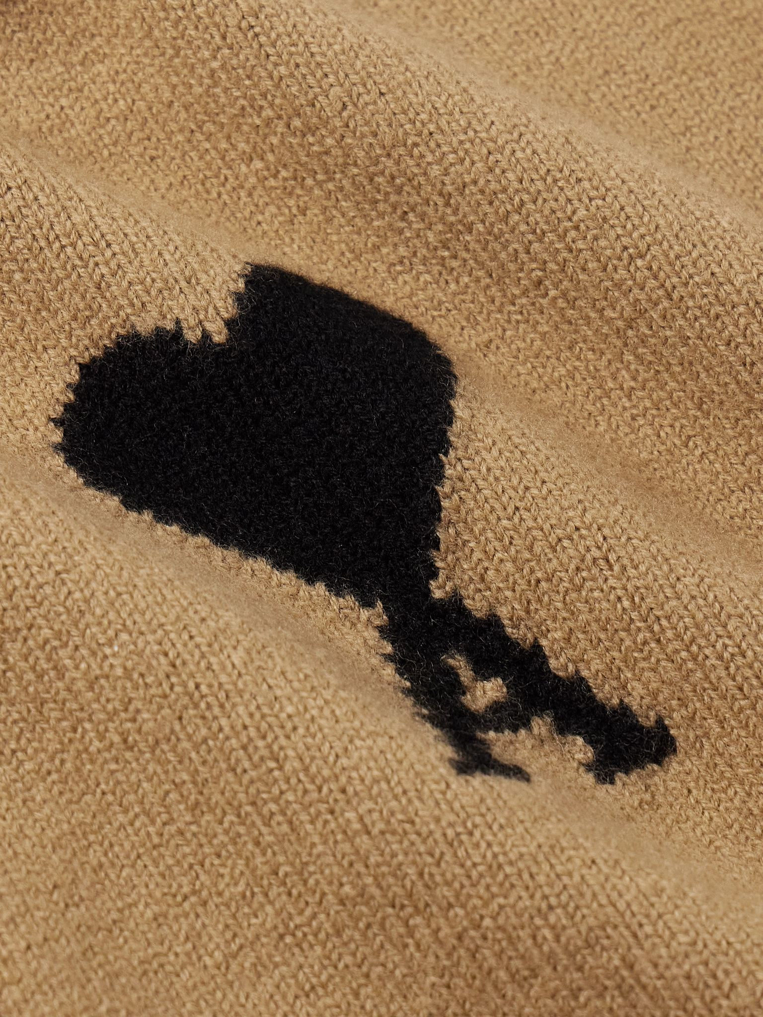 Logo-Intarsia Virgin Wool Cardigan Sand - 4