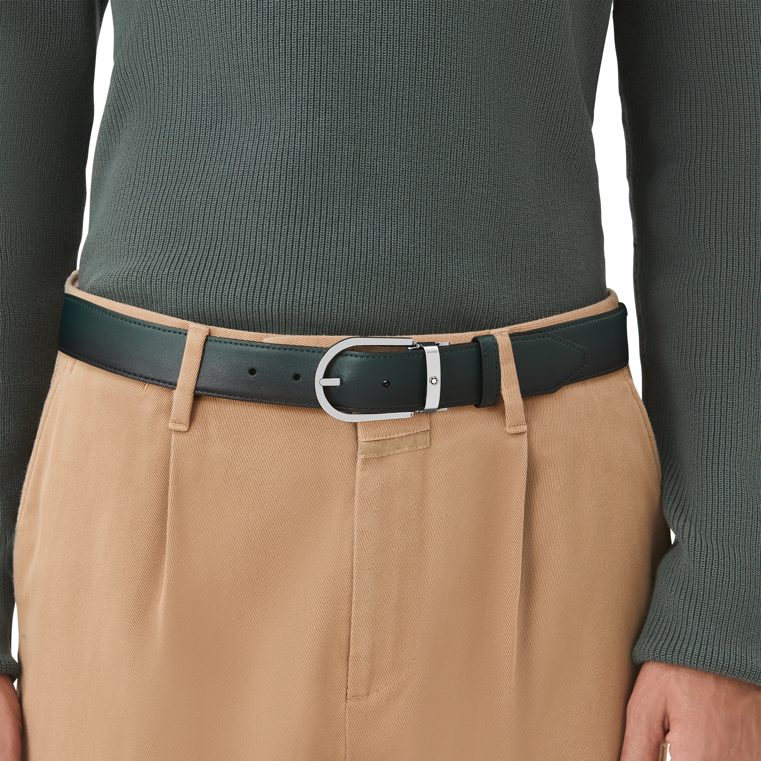 Horseshoe buckle sfumato British green 35mm leather belt - 3