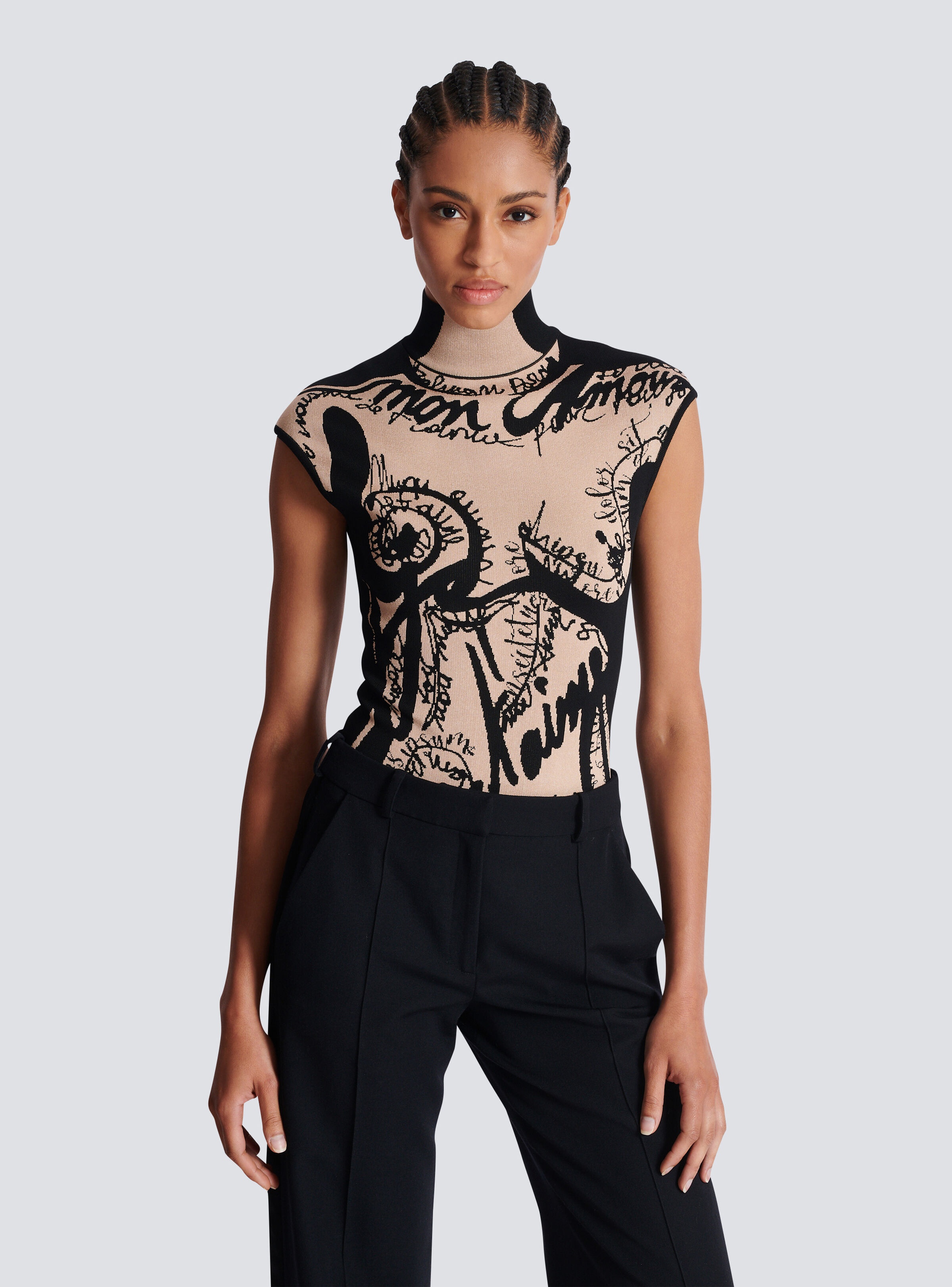 Jacquard knit bodysuit with torso motif - 6