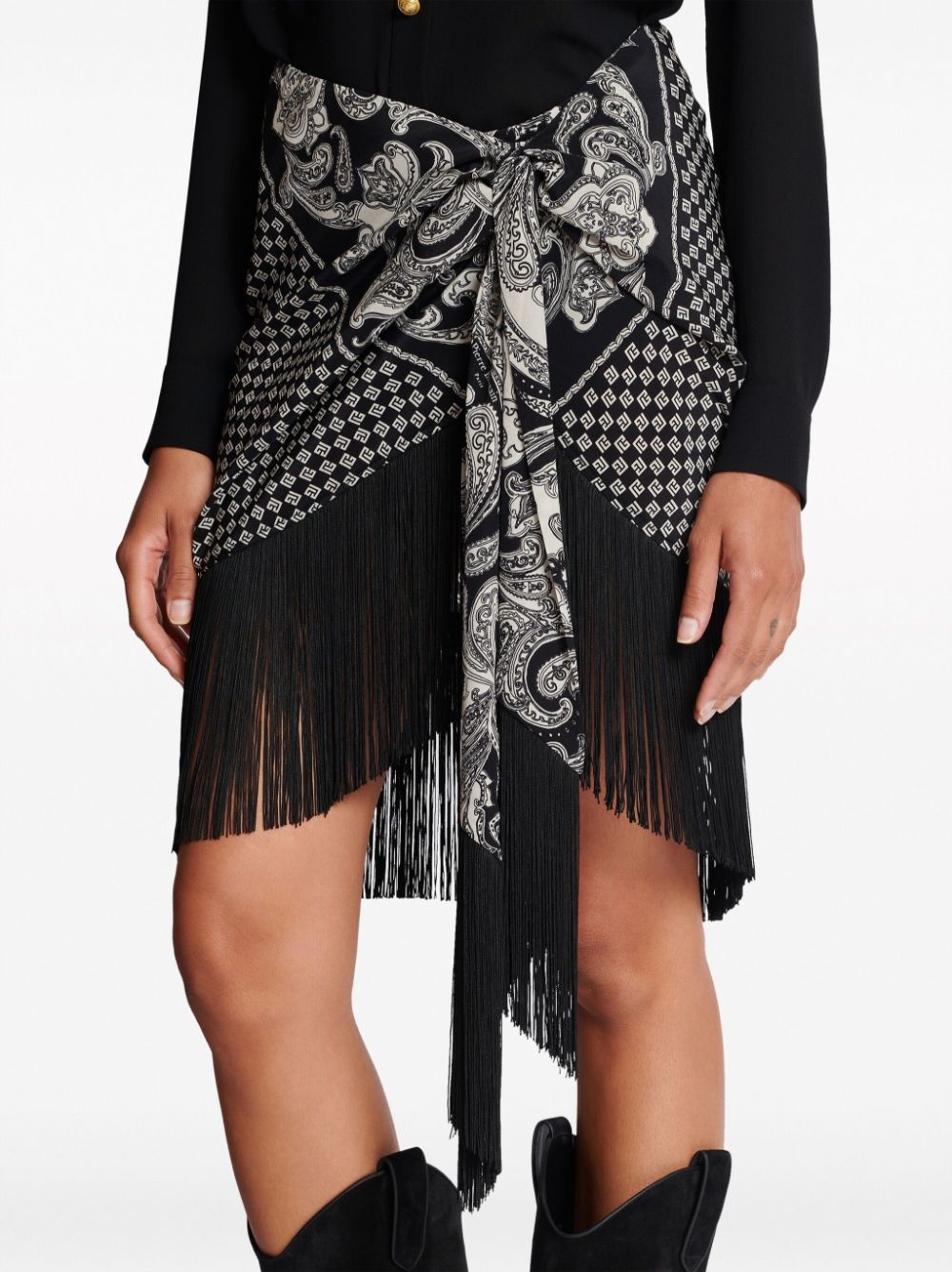 fringed paisley-print silk miniskirt - 7
