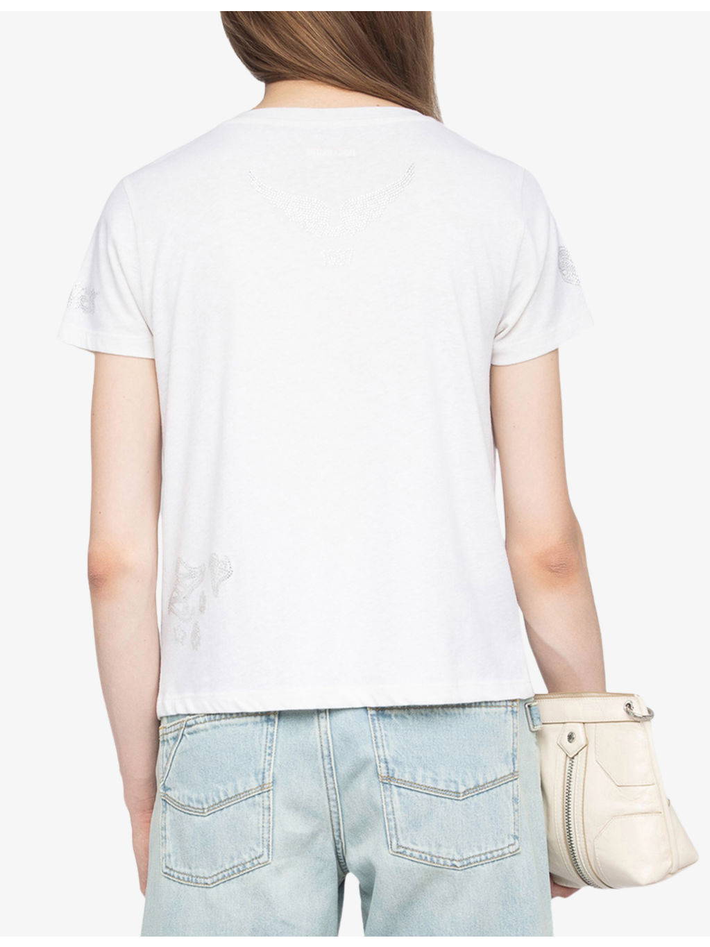Round-Neck Rhinestone-Embellished Cotton-Blend T-Shirt - 4
