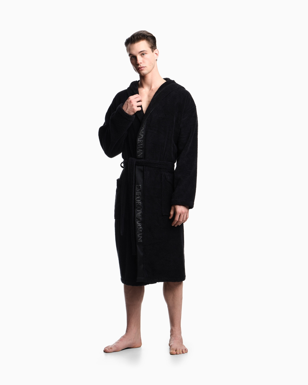 TERRYCLOTH BATHROBE WITH LOGO TRIM - 2