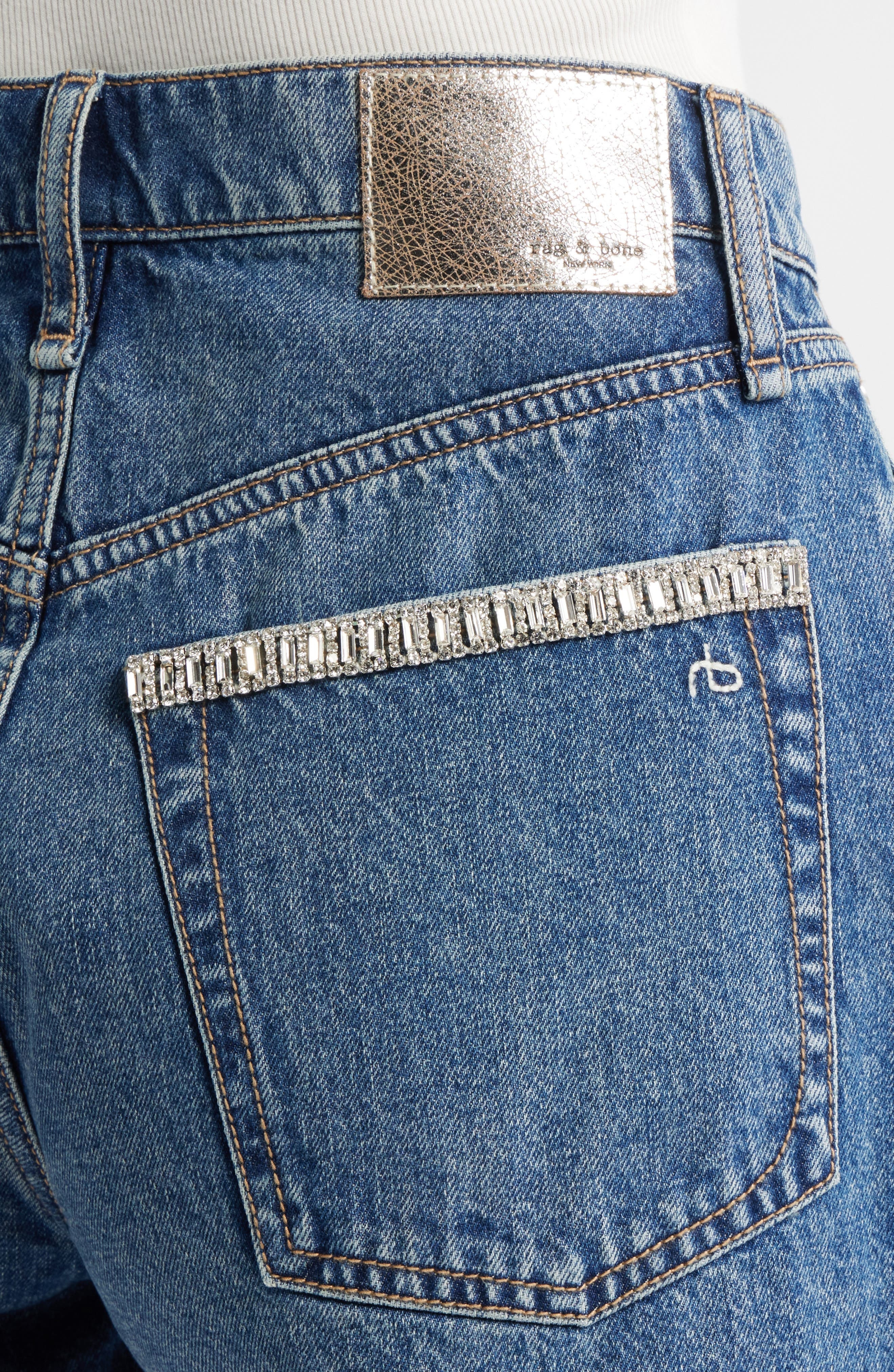 rag & bone Embellished High Waist Raw Hem Cutoff Denim Shorts in Evjwl at Nordstrom - 4