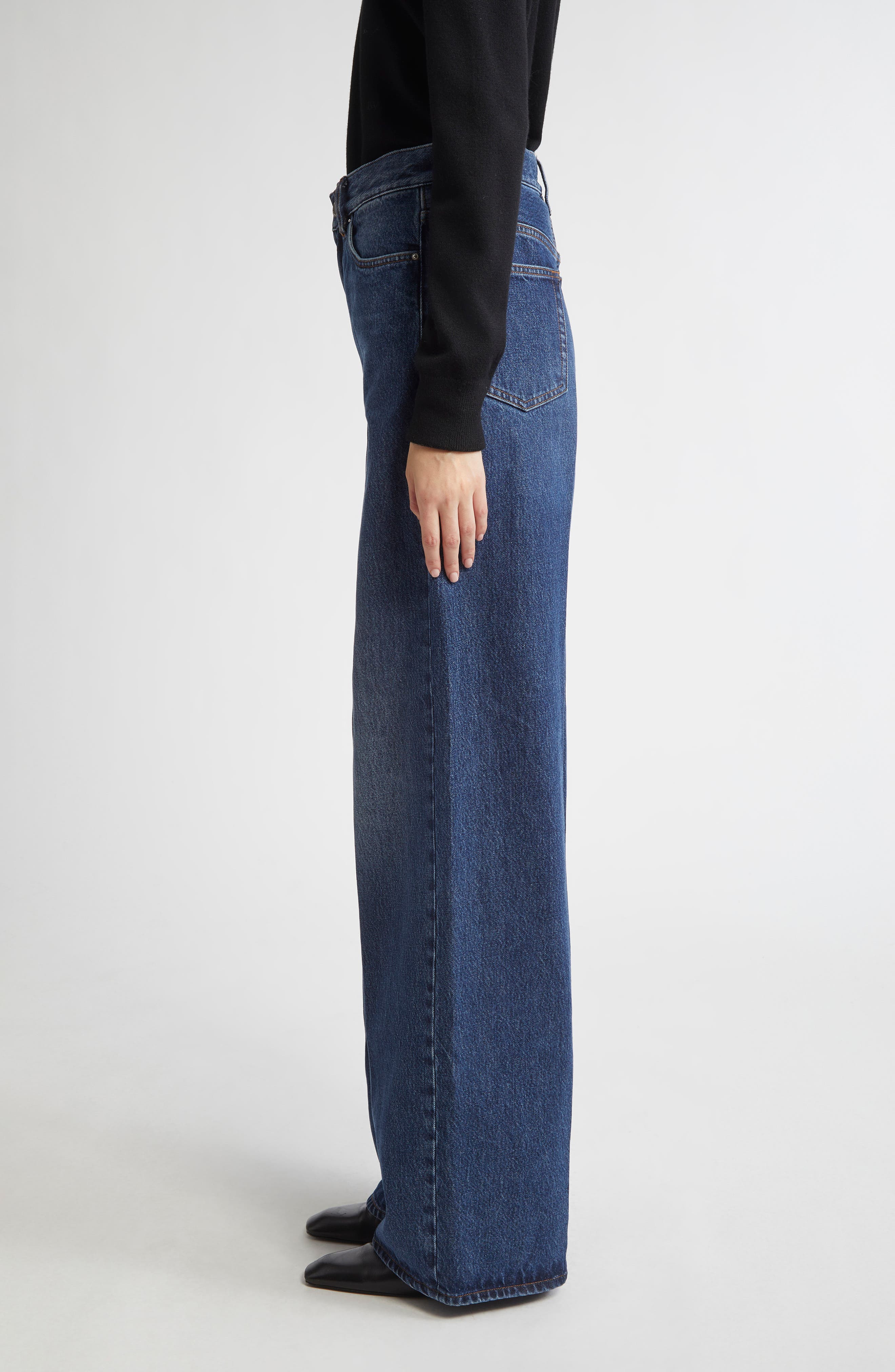 TOTEME High Waist Wide Leg Jeans in Dark Blue at Nordstrom - 4