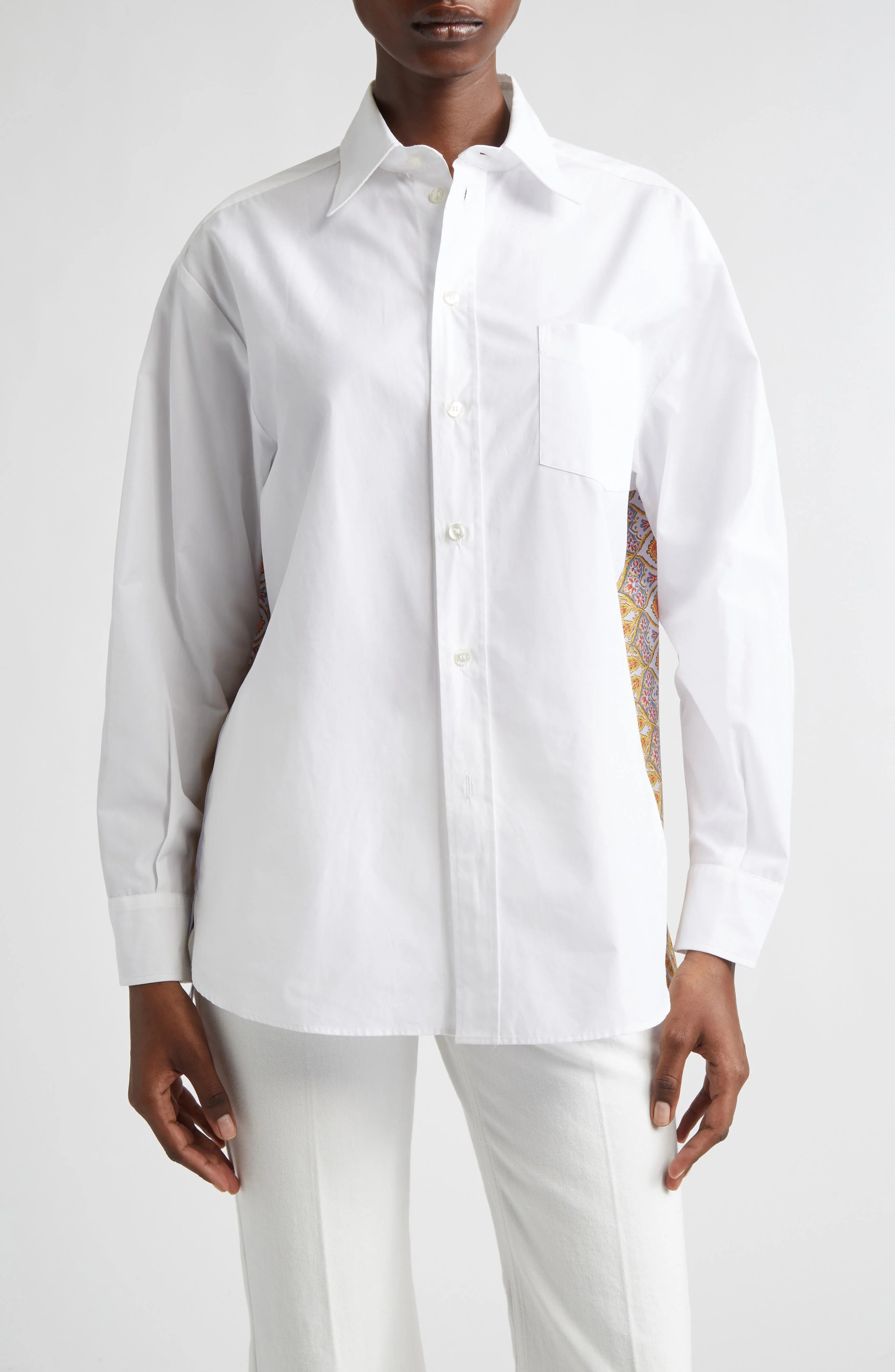 Etro Print Back Relaxed Fit Cotton Button-Up Shirt in White/Pale Blue Multi Print at Nordstrom - 1