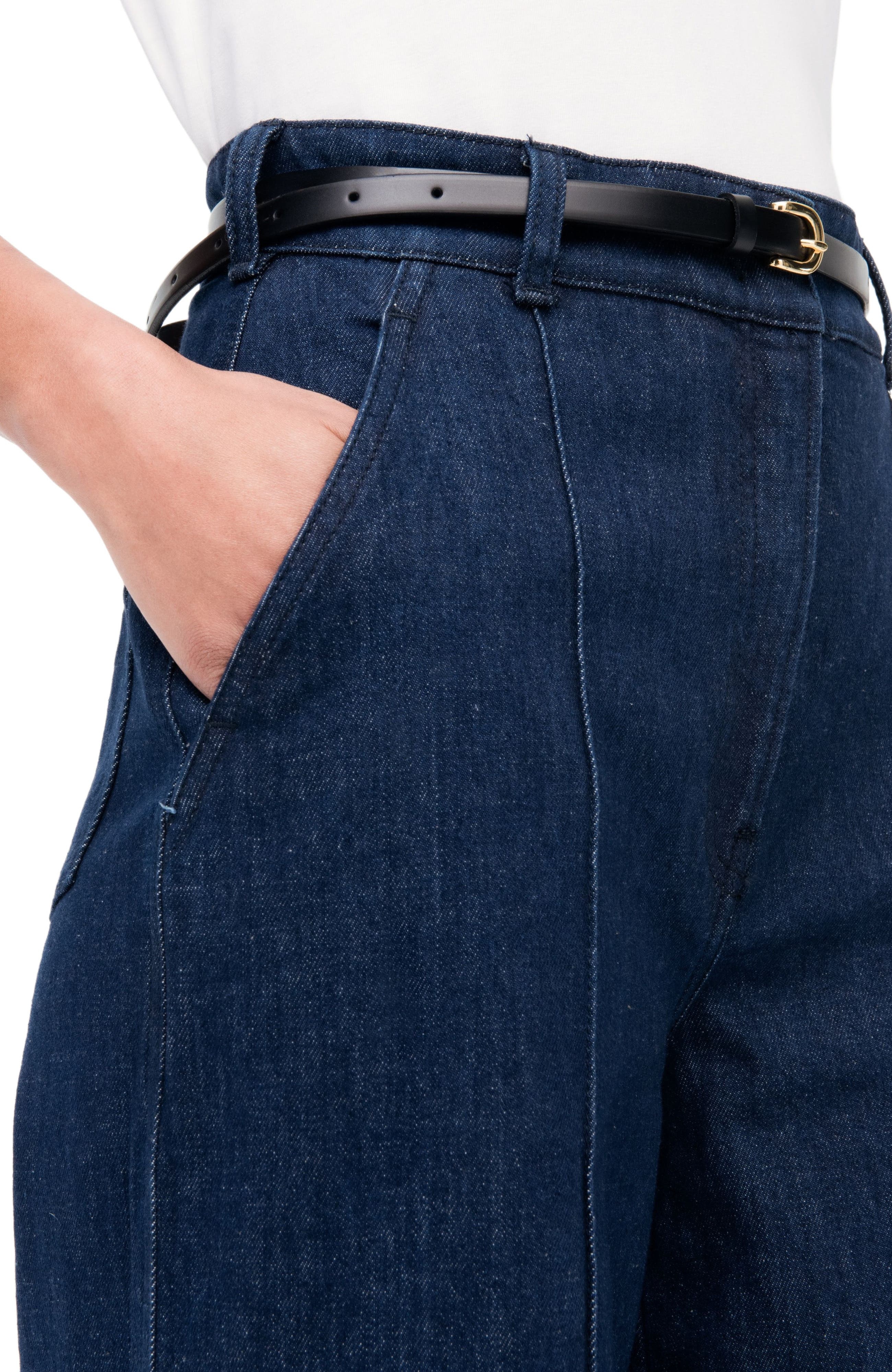 Another Tomorrow HIGH WAISTED DENIM TROUSER in Dark Wash at Nordstrom - 6