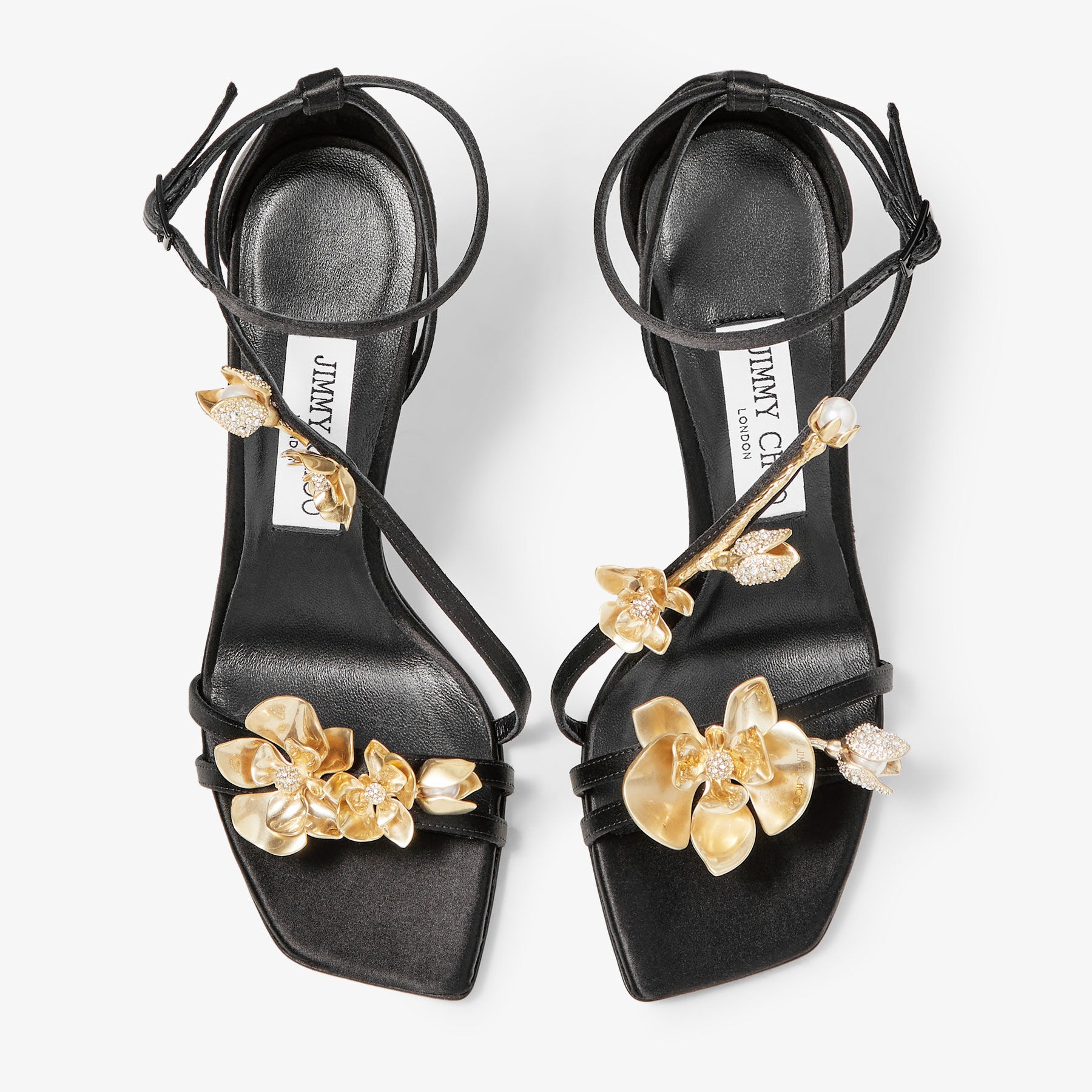 Zea 95
Black Satin Sandals with Metal Flowers - 5