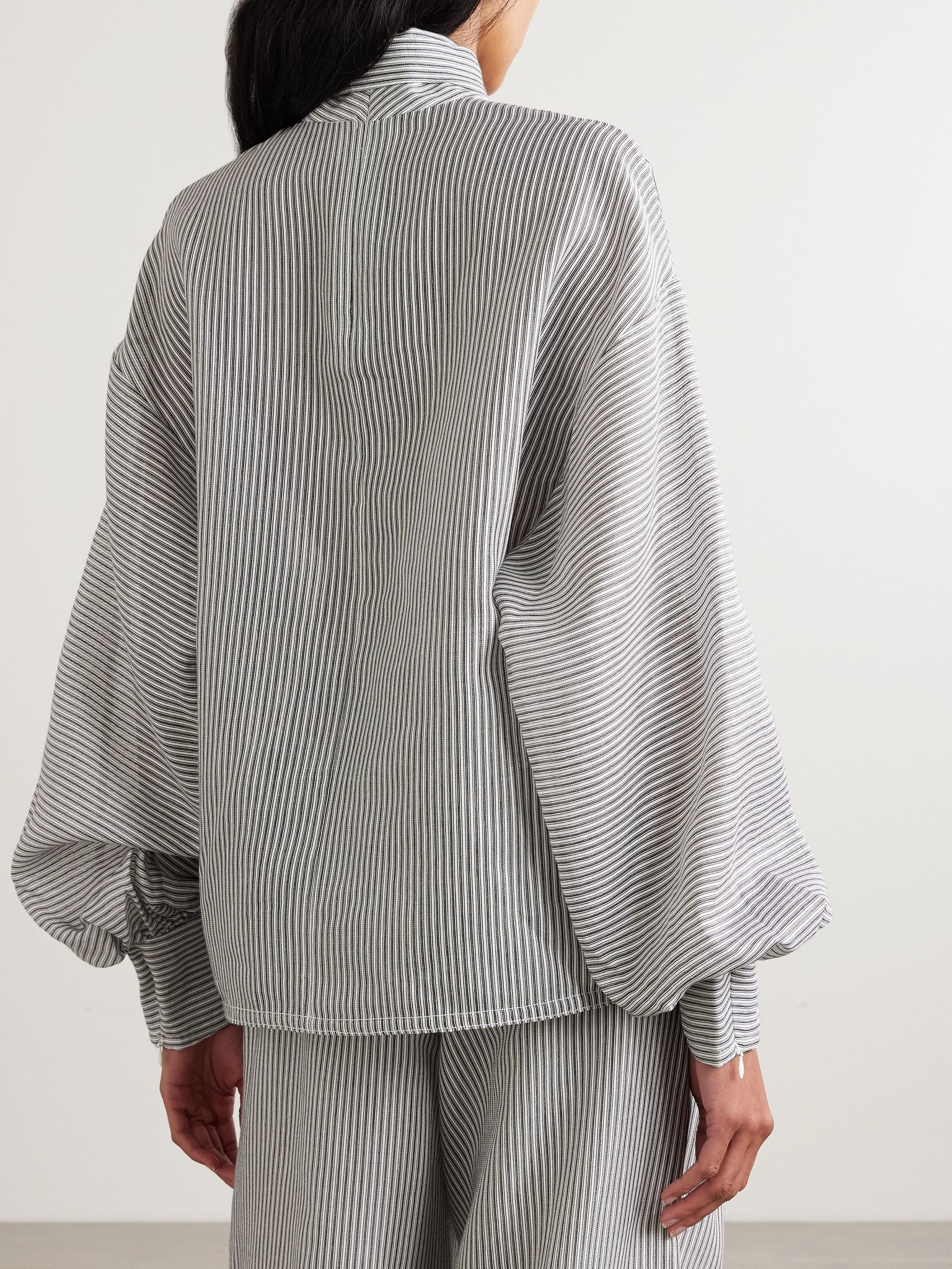 Pussy-bow striped cotton and silk-blend blouse Ivory - 4