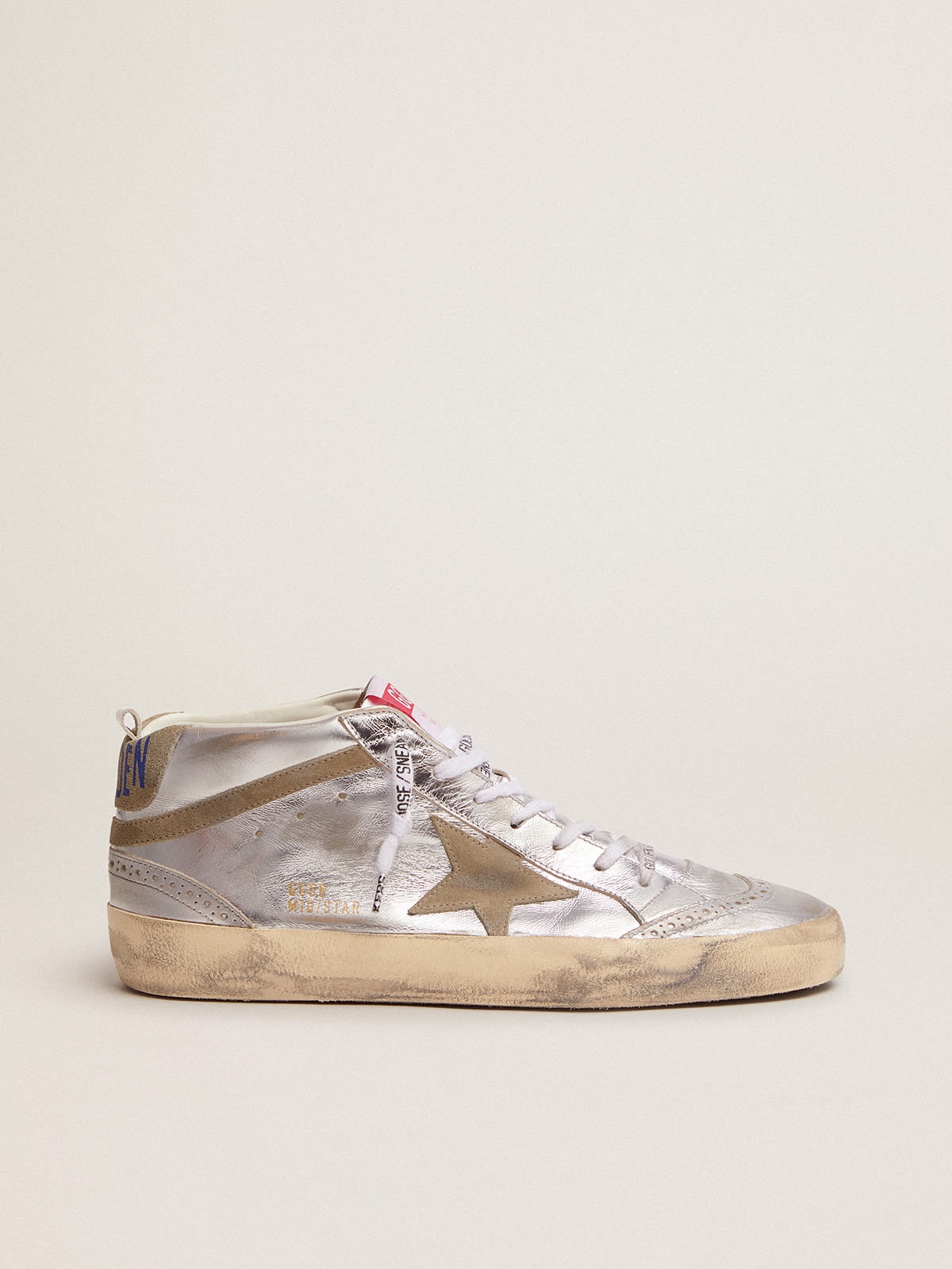 Mid Star sneakers in silver metallic leather with star and flash in dove-gray suede - 1