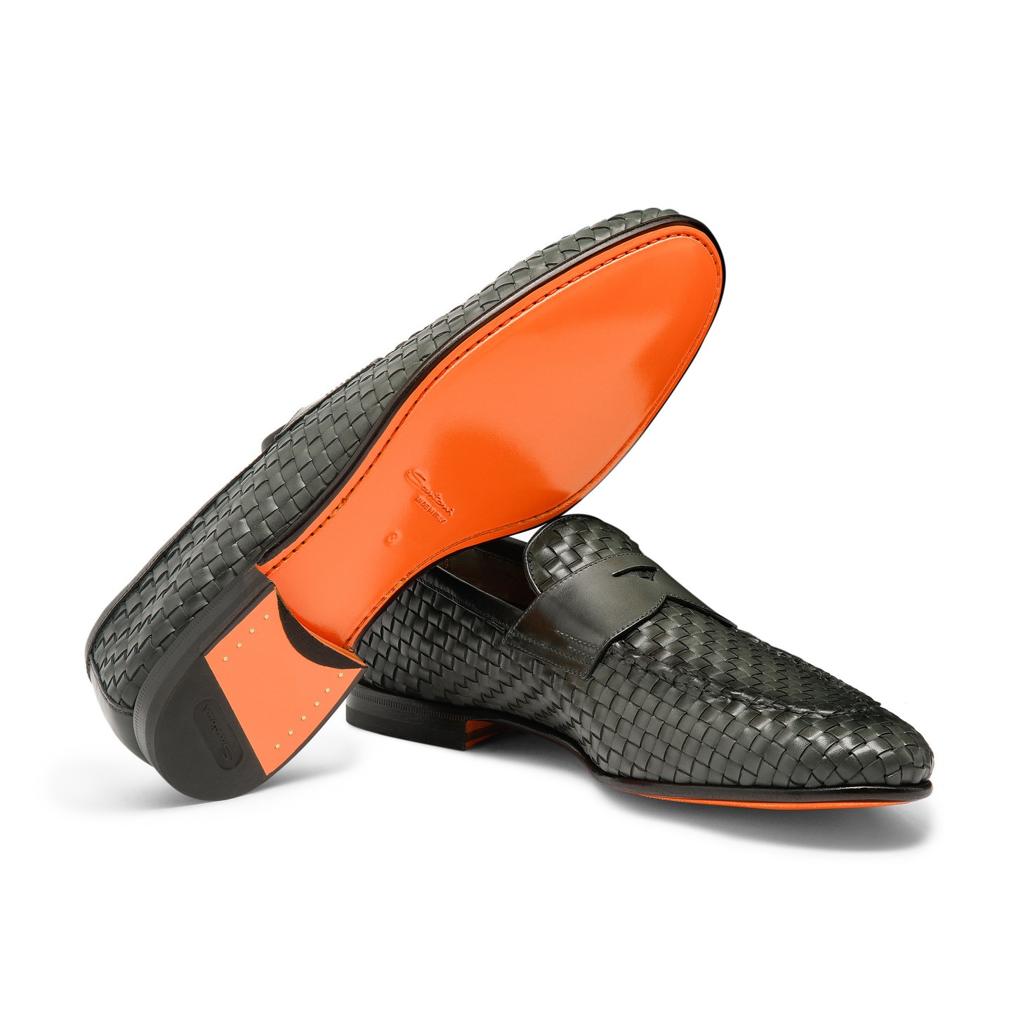 Men's green woven leather loafer - 3