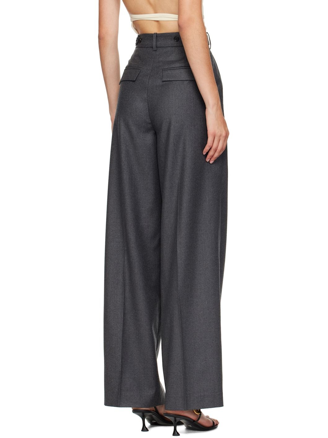 Gray Wide Leg Trousers - 3