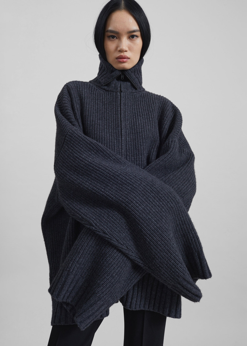 Saclay Oversized Zip-Up Cardigan - Charcoal 7