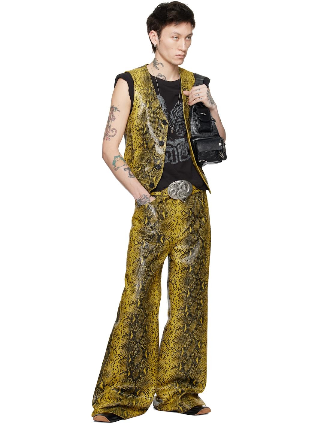 Black & Yellow 'Year of the Snake' Embossed Leather Vest - 5