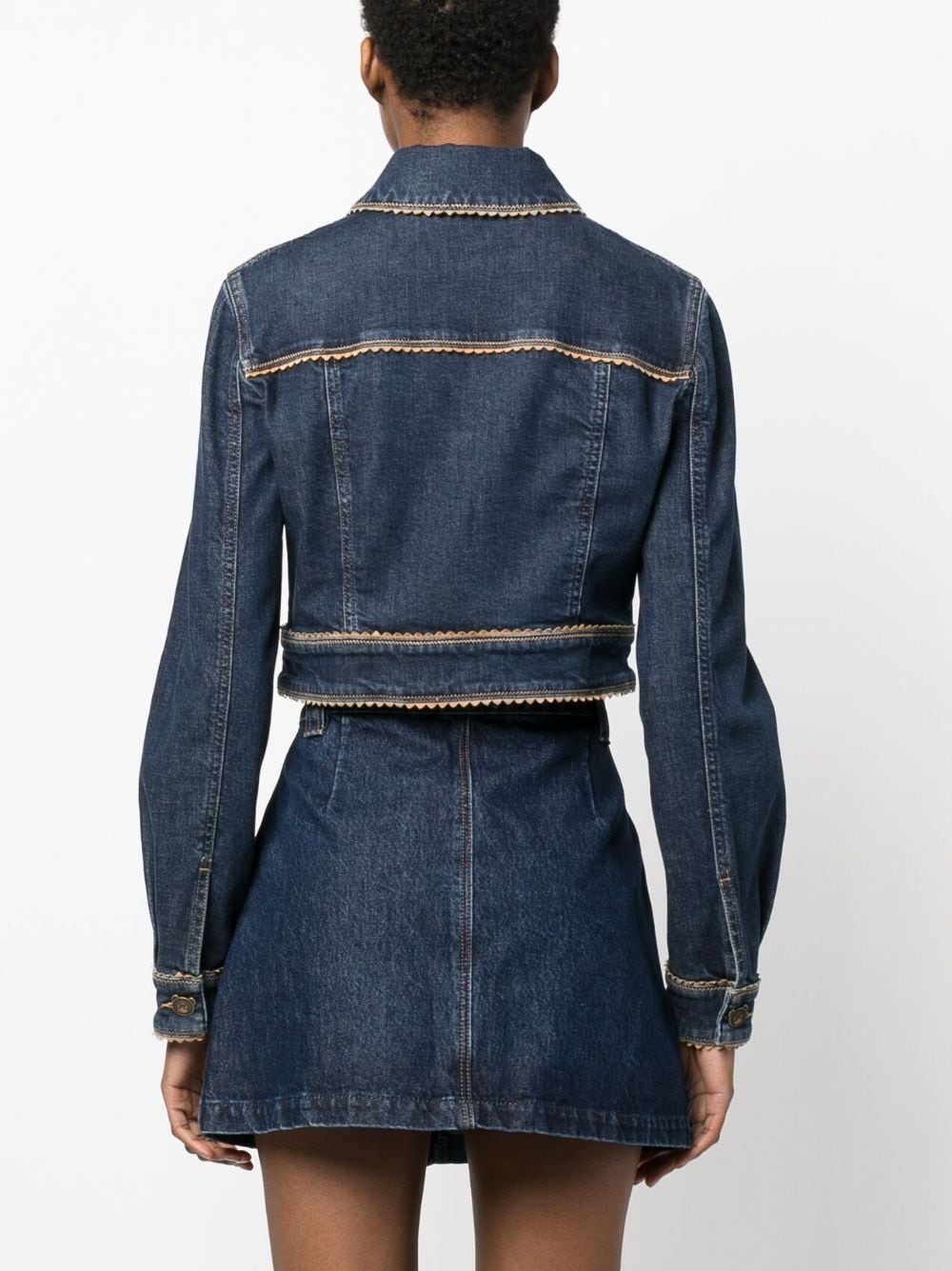 contrasting-trim crop denim jacket - 4