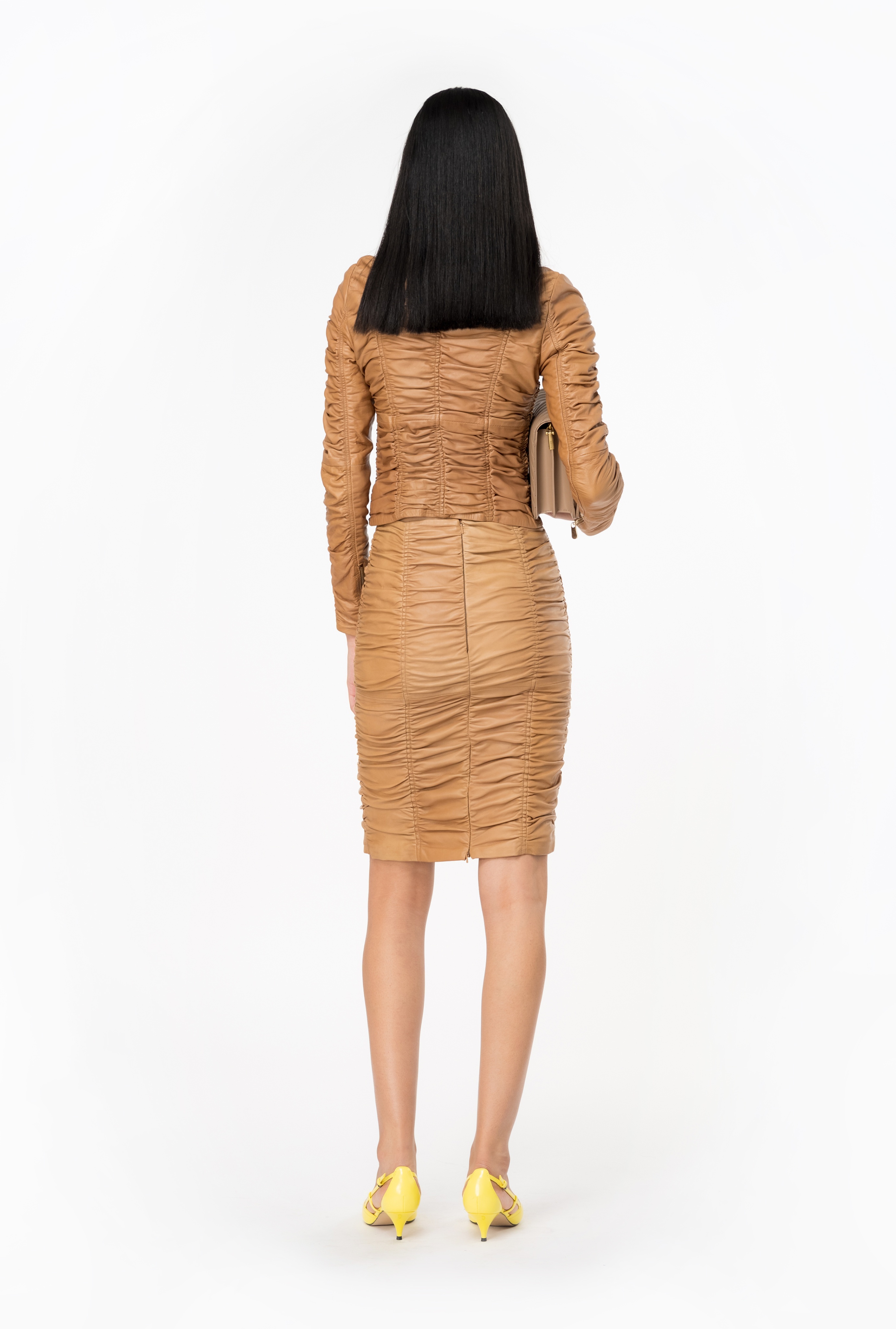 GATHERED NAPPA LEATHER JACKET - 5