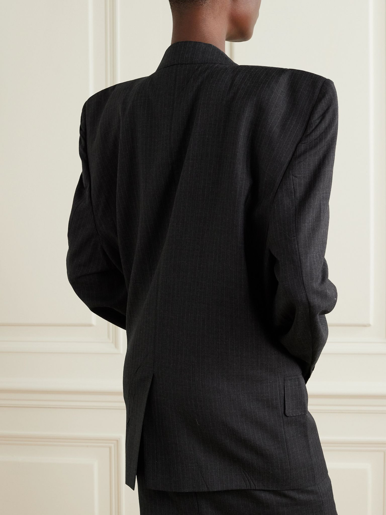 Oversized pinstriped wool blazer Dark gray - 4