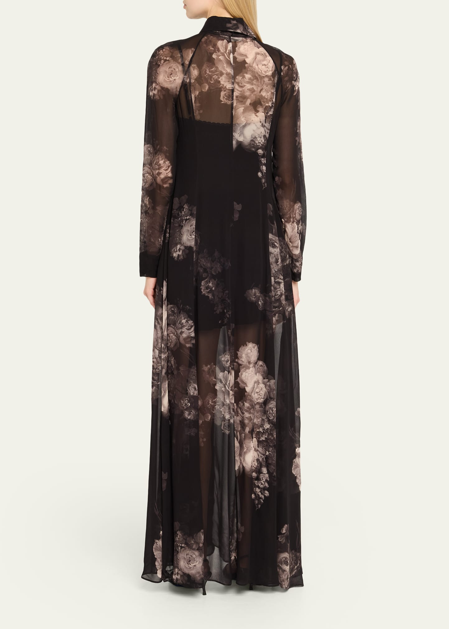 Long-Sleeve Floral Shirtdress with Bow - 3