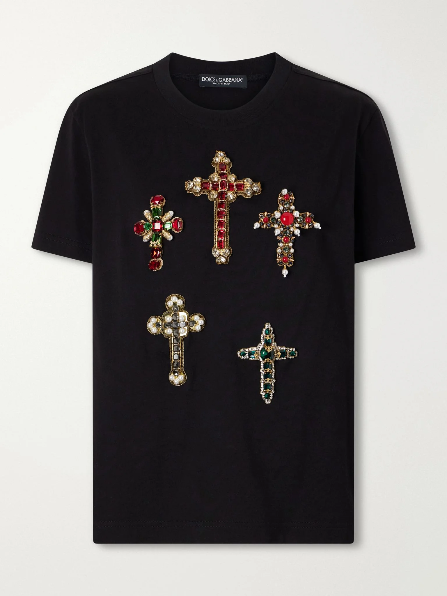 Embellished cotton-jersey T-shirt Black - 1