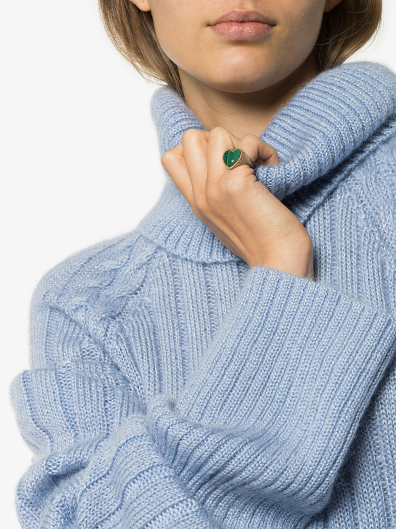 Yvonne Léon 18K yellow gold heart malachite and diamond signet ring outlook