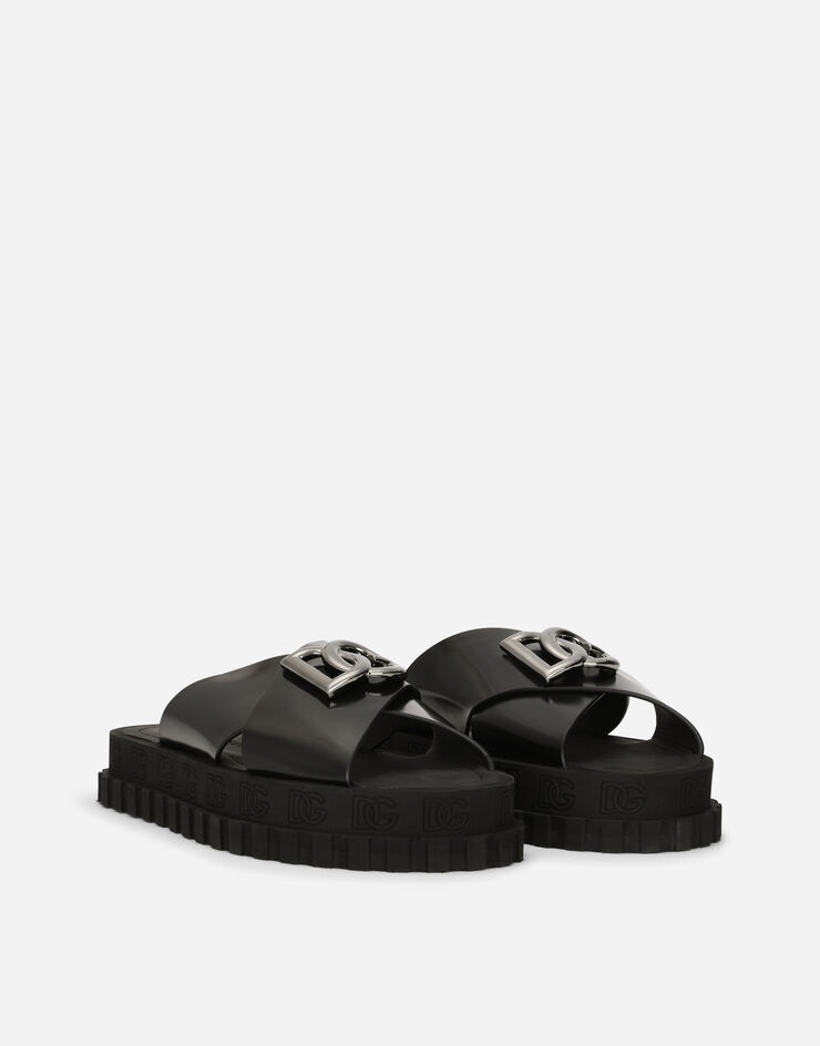 Crossover-strap sliders in brushed calfskin with maxi-logo - 2