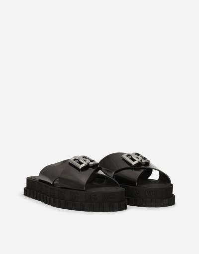 Dolce & Gabbana Crossover-strap sliders in brushed calfskin with maxi-logo outlook