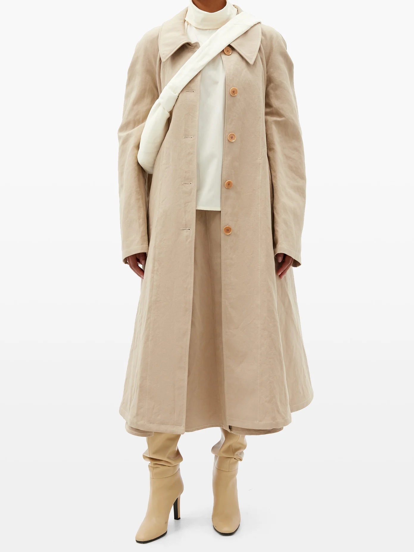 Belted linen and cotton-blend canvas coat - 2