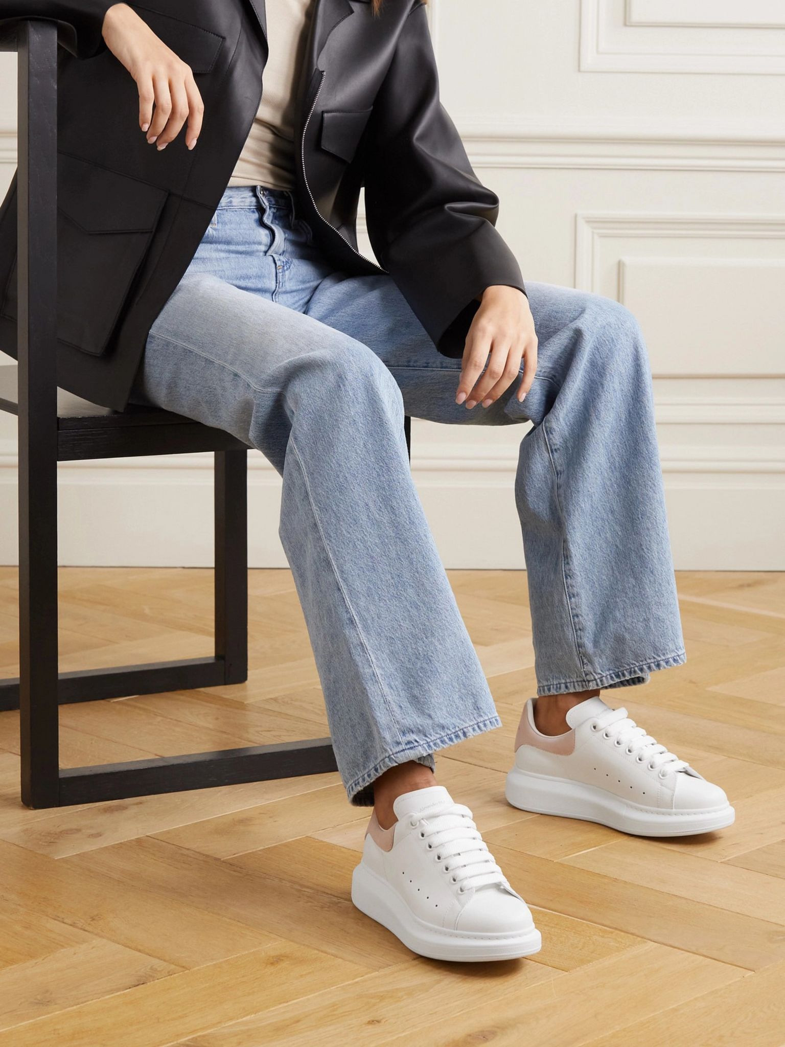 Suede-trimmed leather exaggerated-sole sneakers White - 2