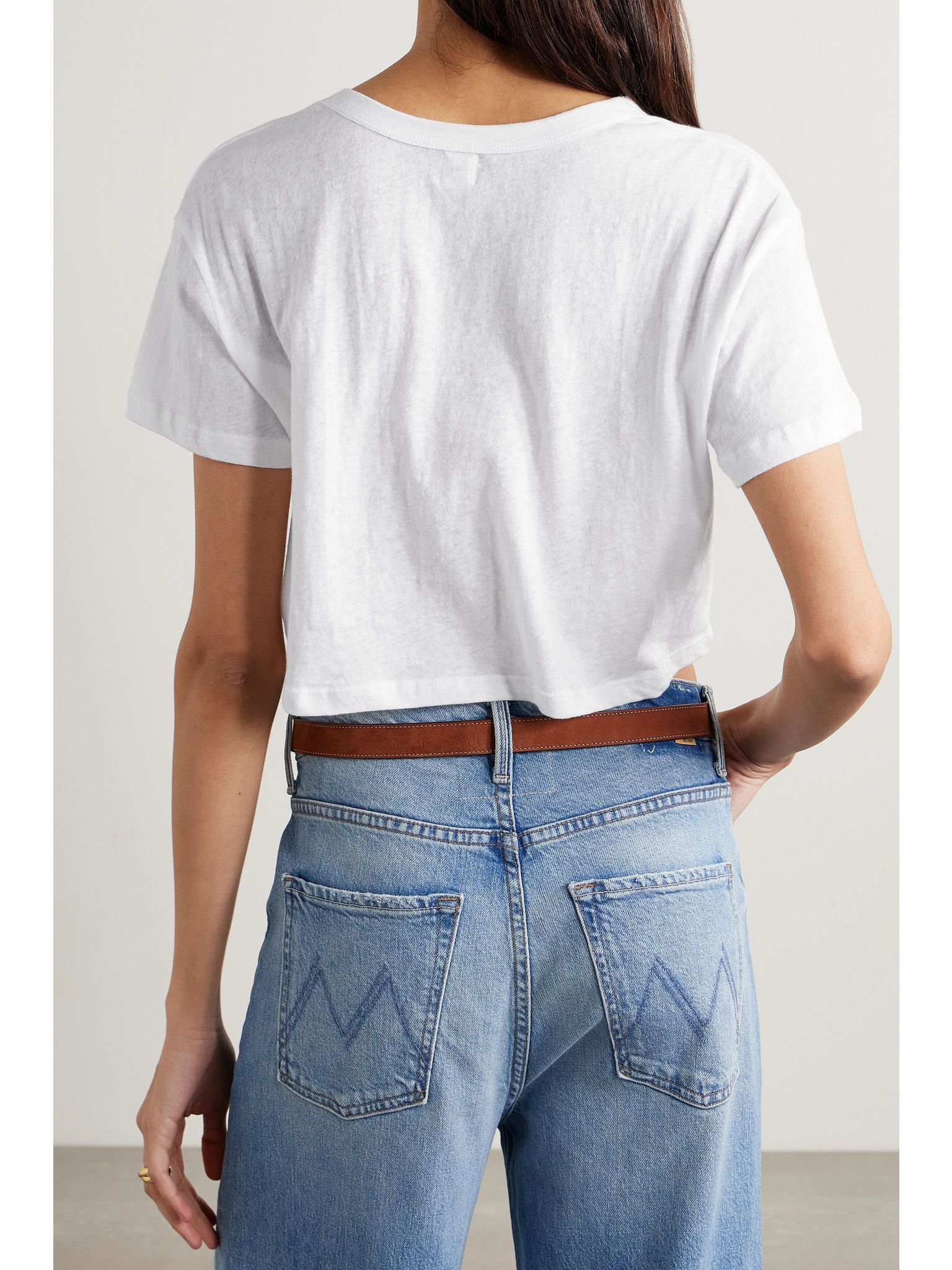 Cropped slub cotton-jersey T-shirt White - 3