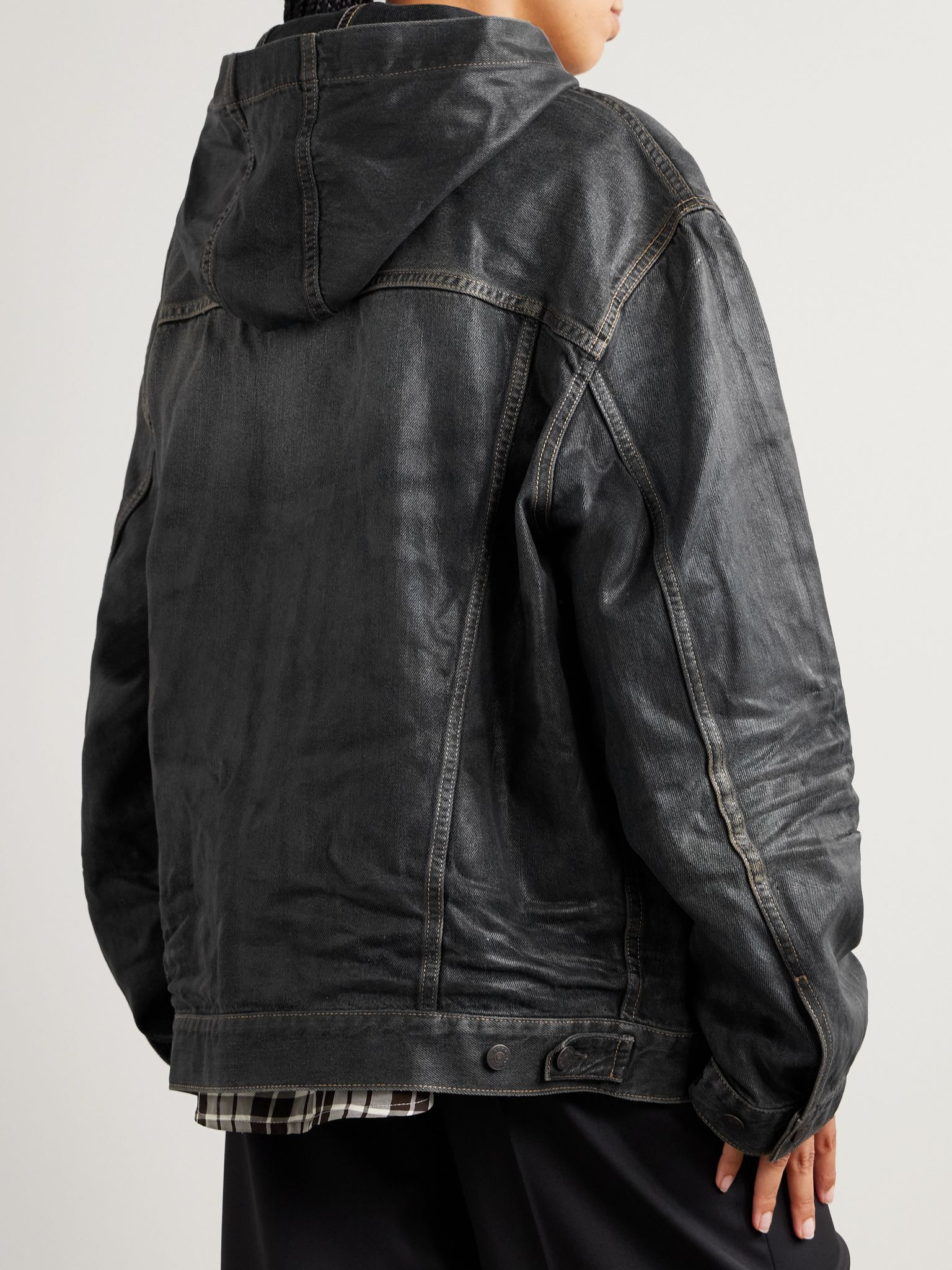 Hooded coated organic denim jacket Black - 4