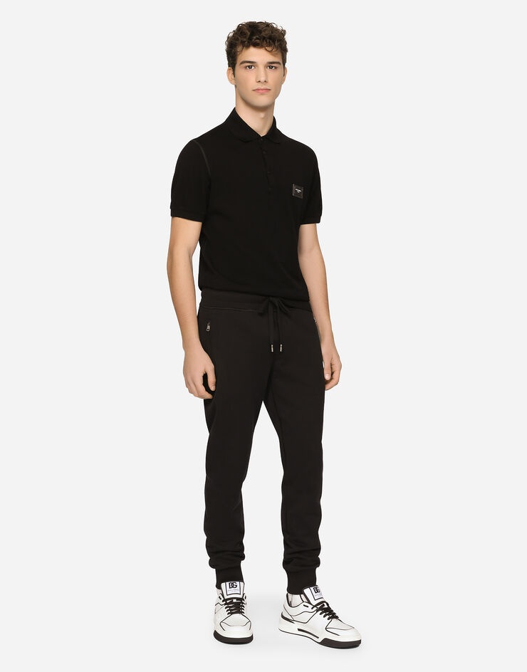Cotton piqué polo-shirt with branded plate - 3