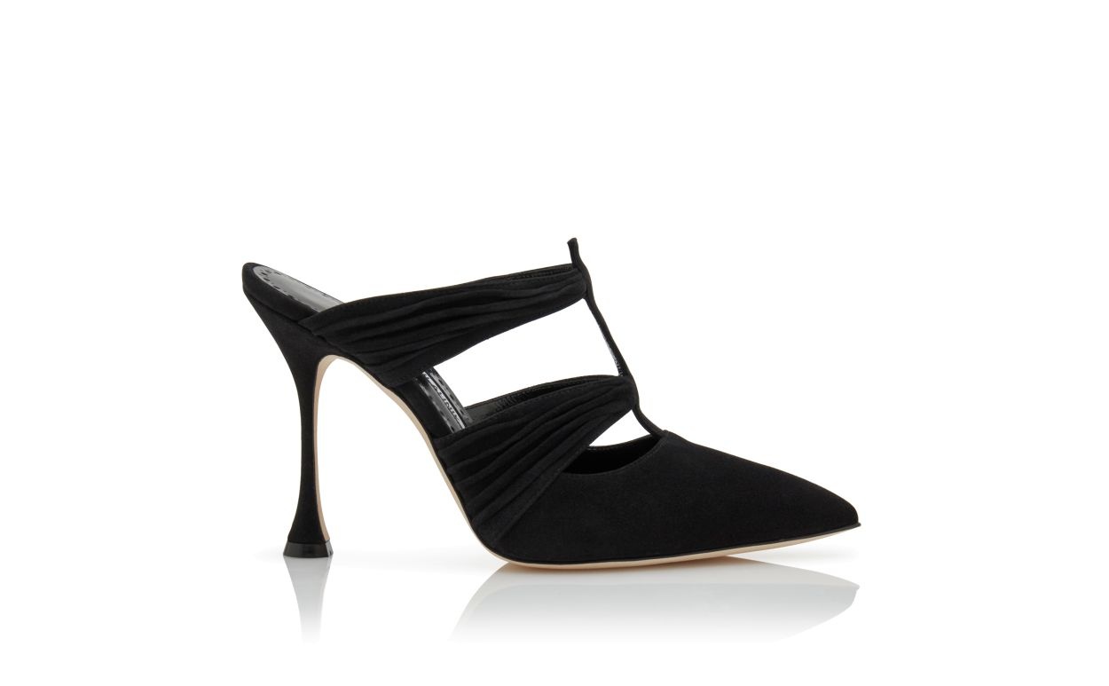 Black Suede Ruched Detail Mules - 1