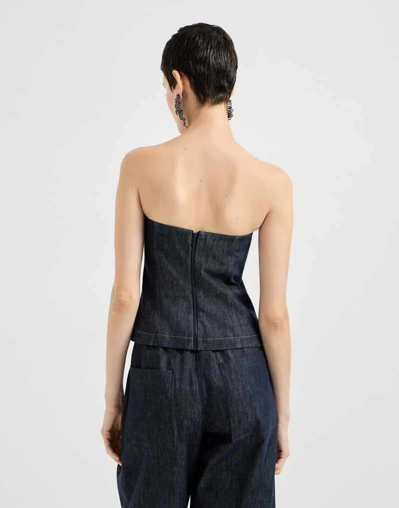 Brunello Cucinelli Cotton denim-effect twill bandeau top outlook