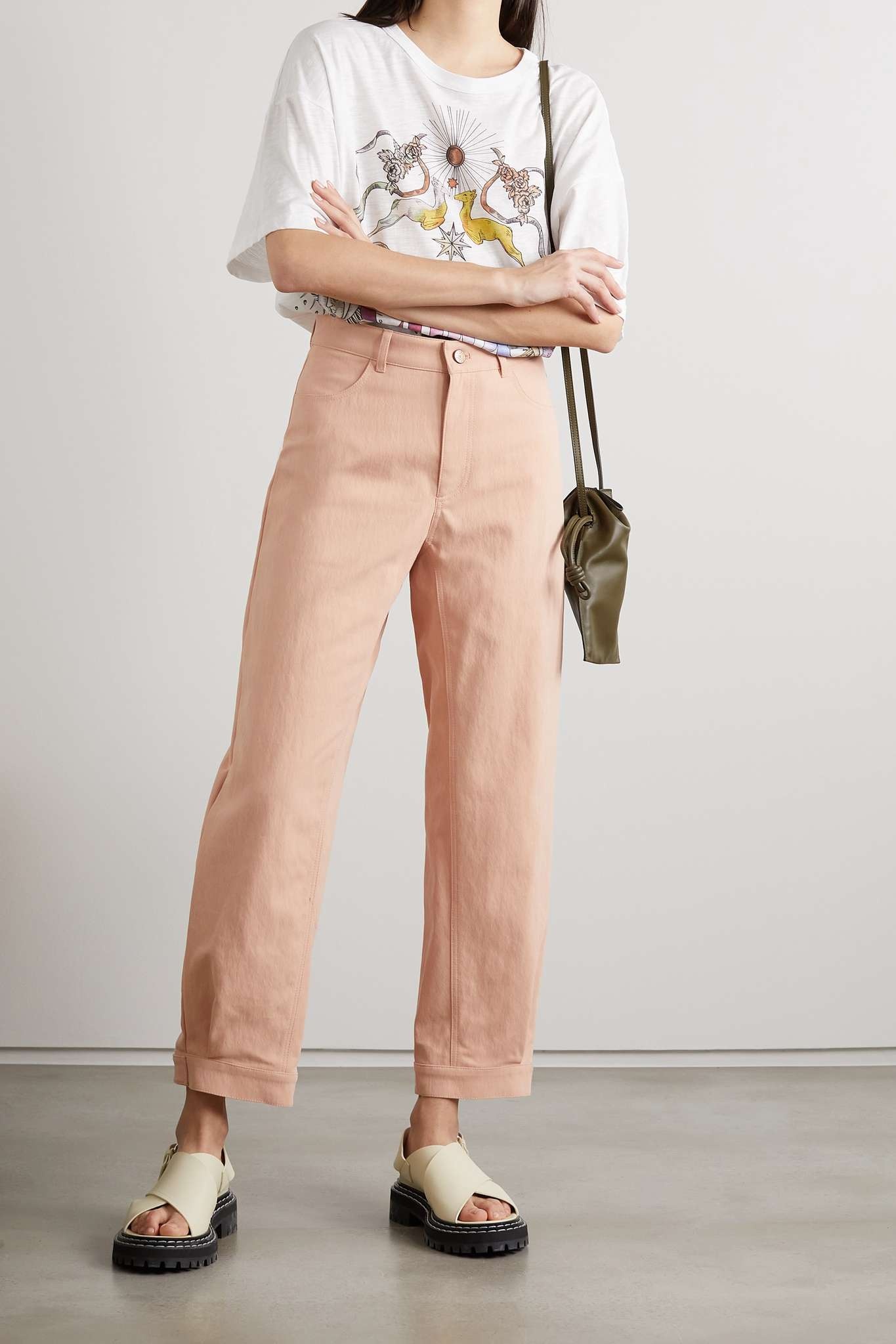 Cropped cotton-blend straight-leg pants - 2