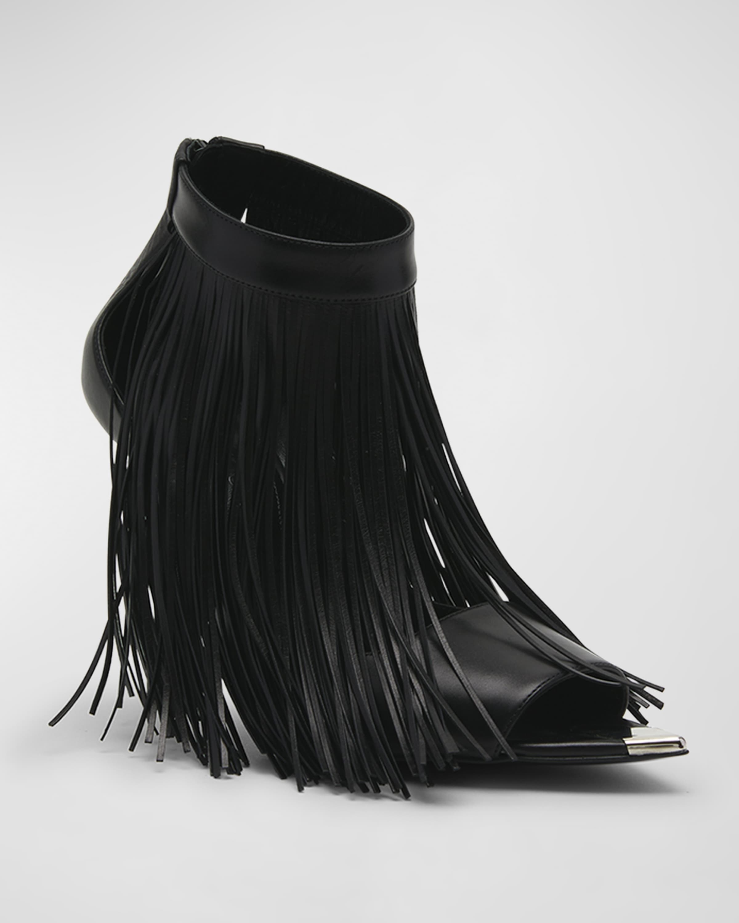 Alexander McQueen Punk Leather Fringe Stiletto Sandals neimanmarcus REVERSIBLE