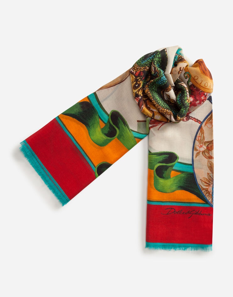 Scarf in modal and cashmere with Silk road print: 140 x 140cm- 55 x 55 inches - 3