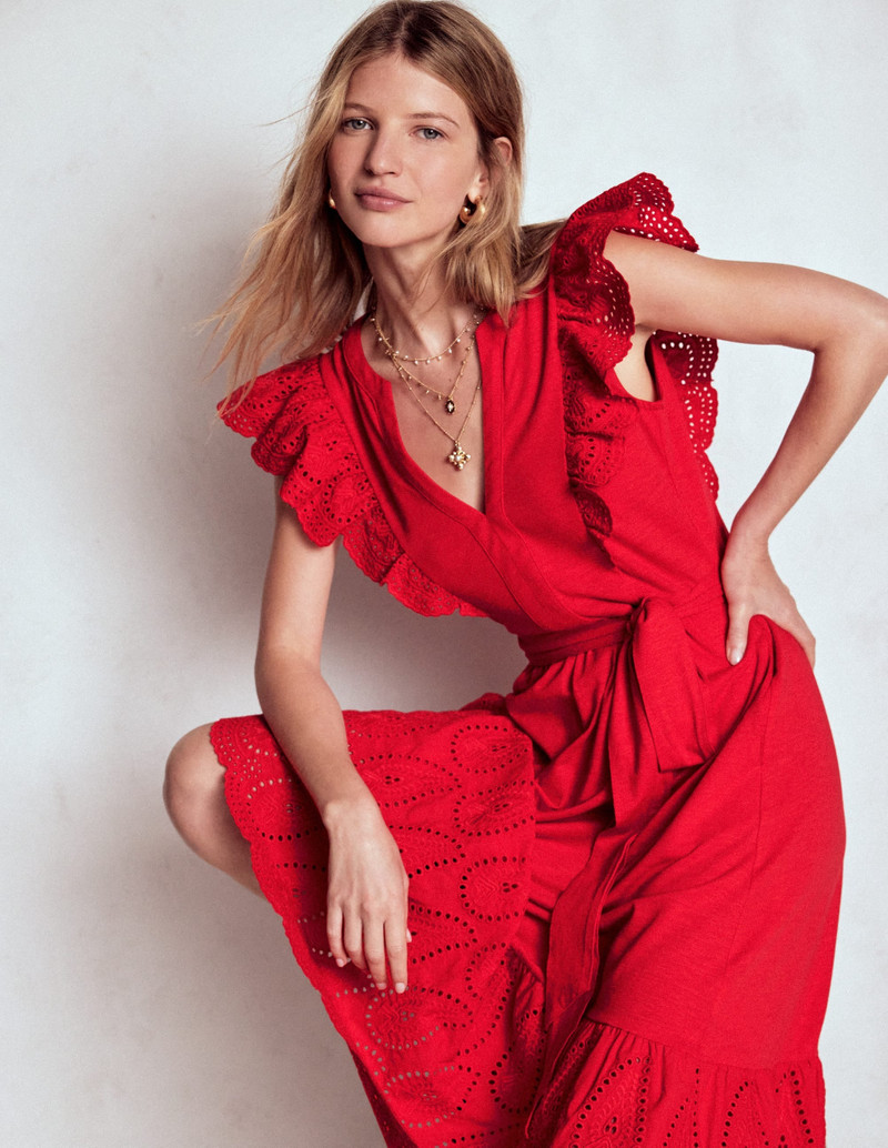 Ruffle Detail Tier Midi Dress-Poppy Red 6