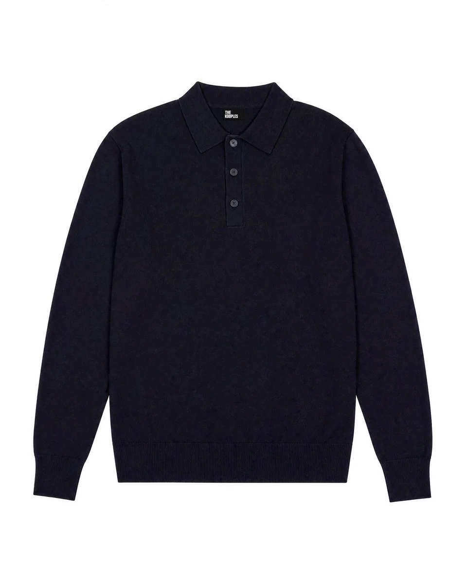 NAVY WOOL POLO-NECK SWEATER - 1