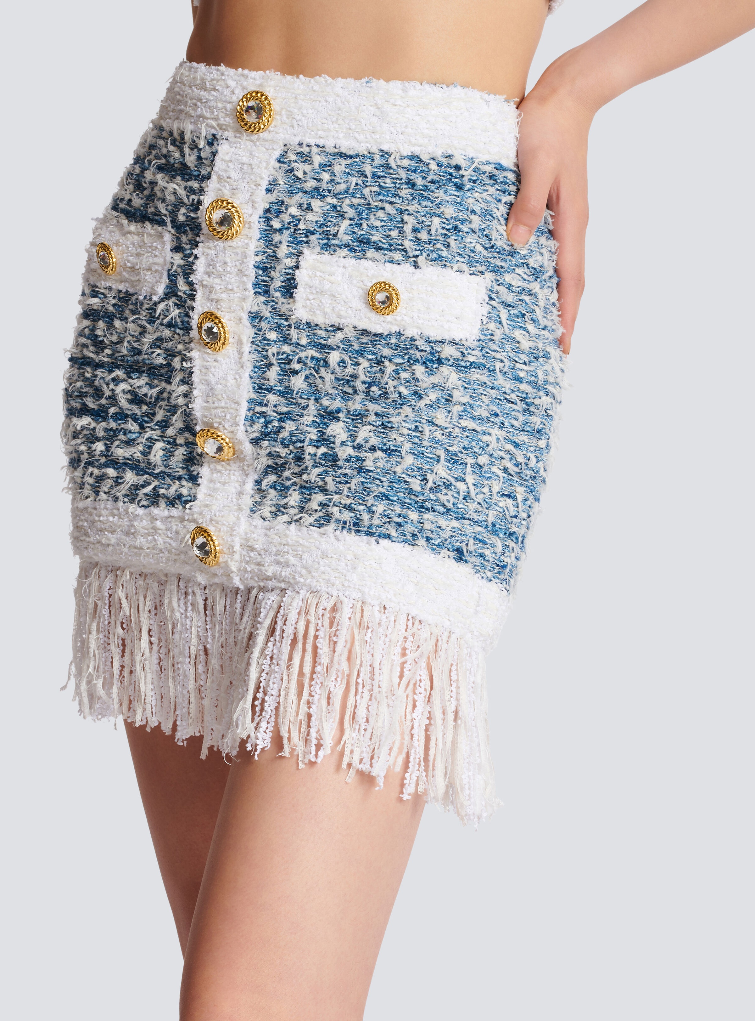 Fringed denim tweed skirt - 7