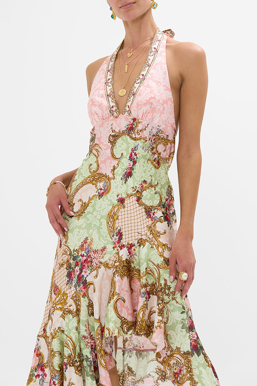 BIAS HALTER DRESS WITH RUFFLE HEM - 5