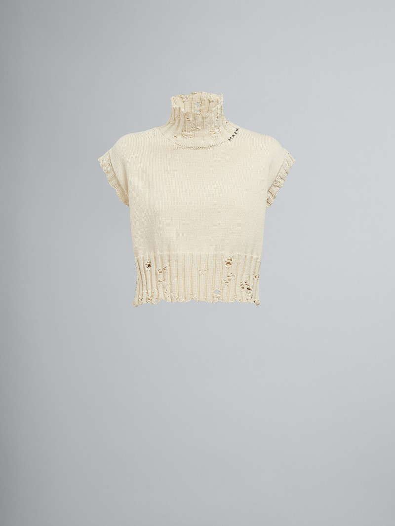 CROPPED WHITE COTTON VEST 1