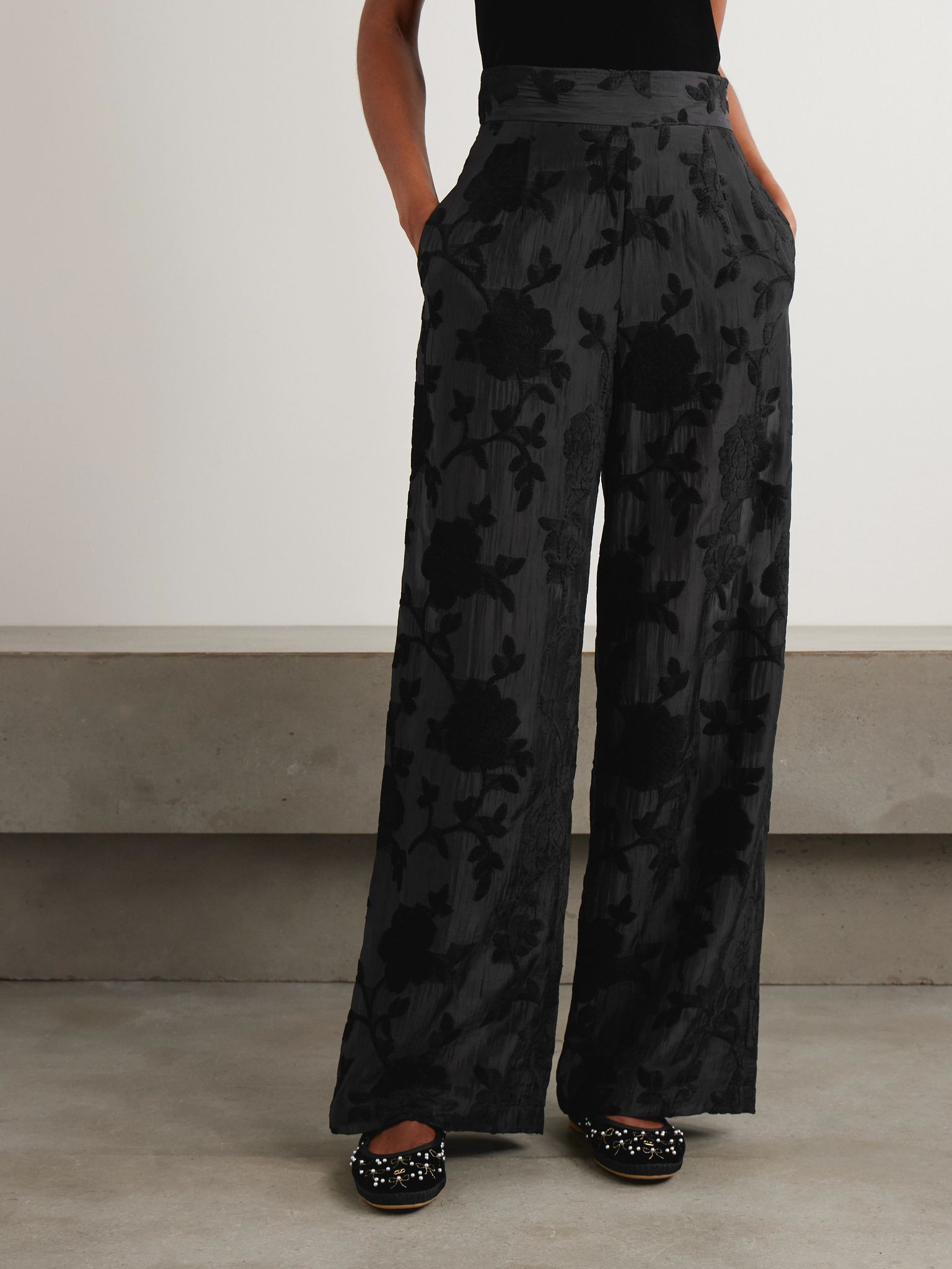 Cipro devoré-velvet straight-leg pants Black - 3
