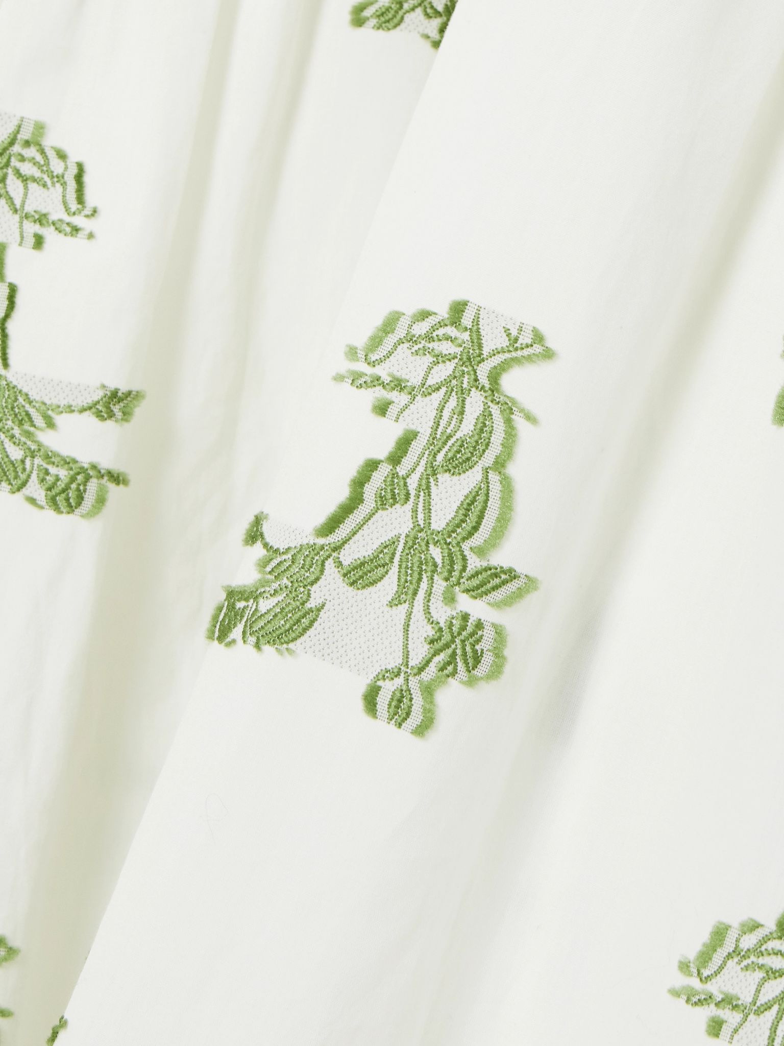Embroidered gathered cotton fil coupé midi dress Ivory - 4