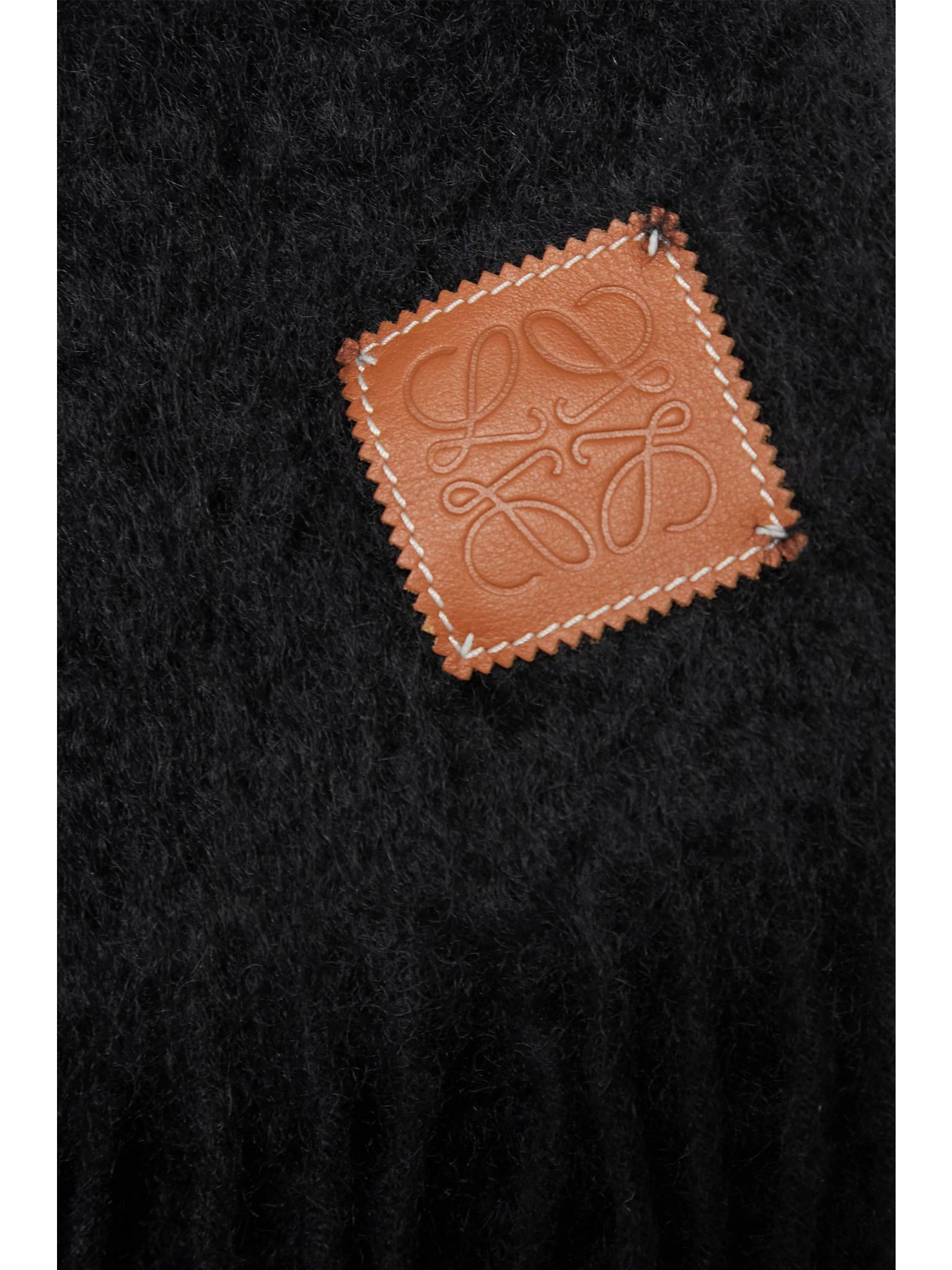 Fringed leather-trimmed mohair-blend scarf Black - 3