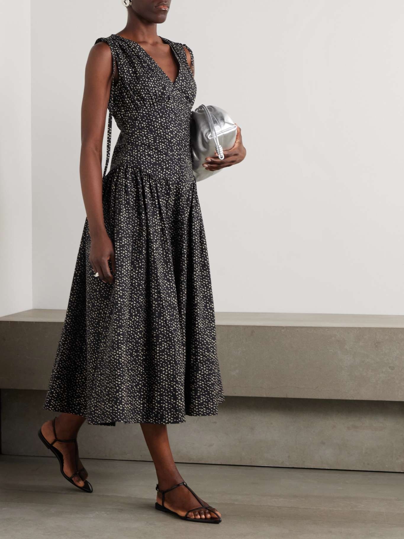 Clayton pleated printed cotton-poplin midi dress Gray - 2
