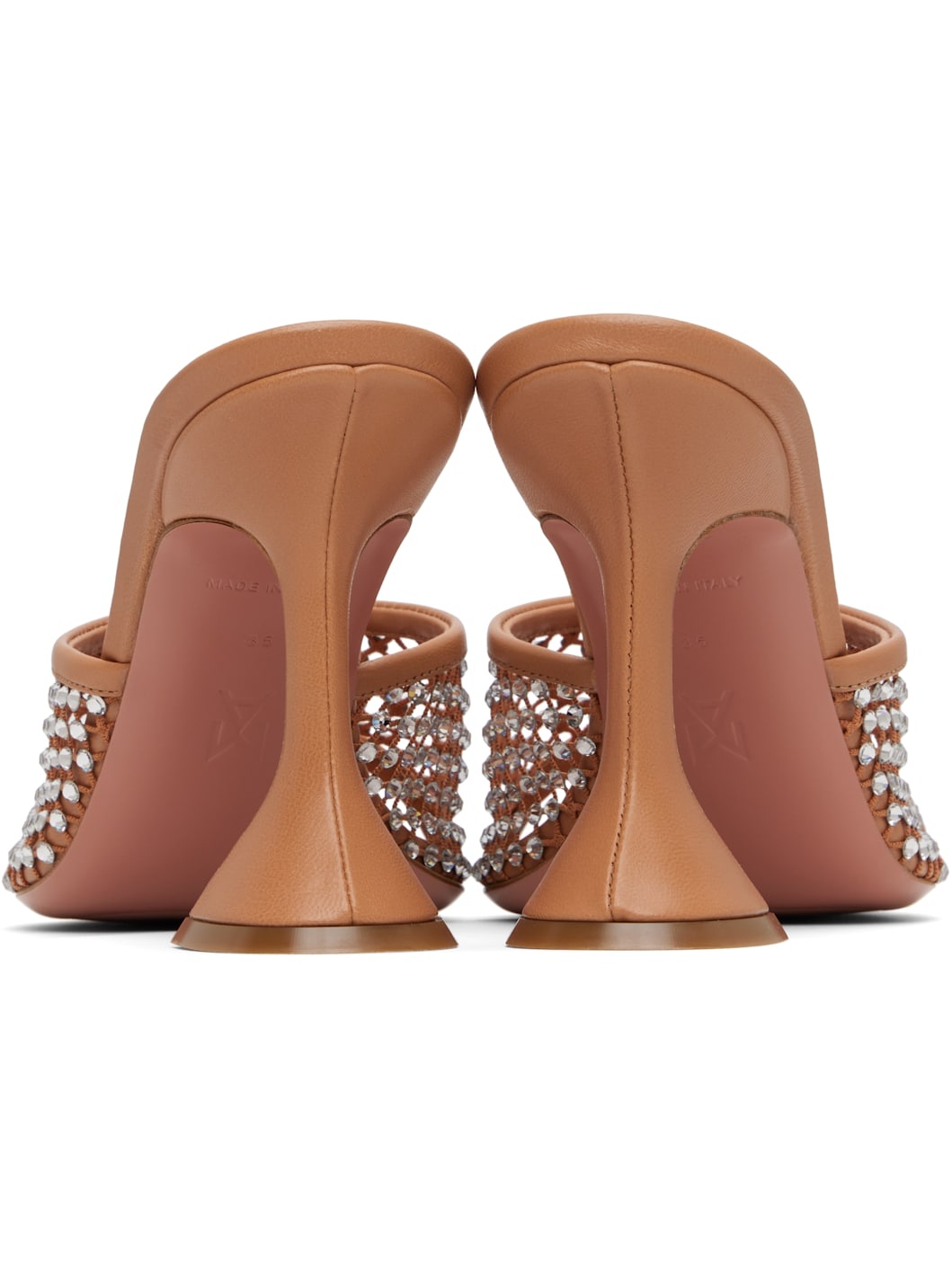 Tan Lupita Crystal Net Slipper Heeled Sandals - 2